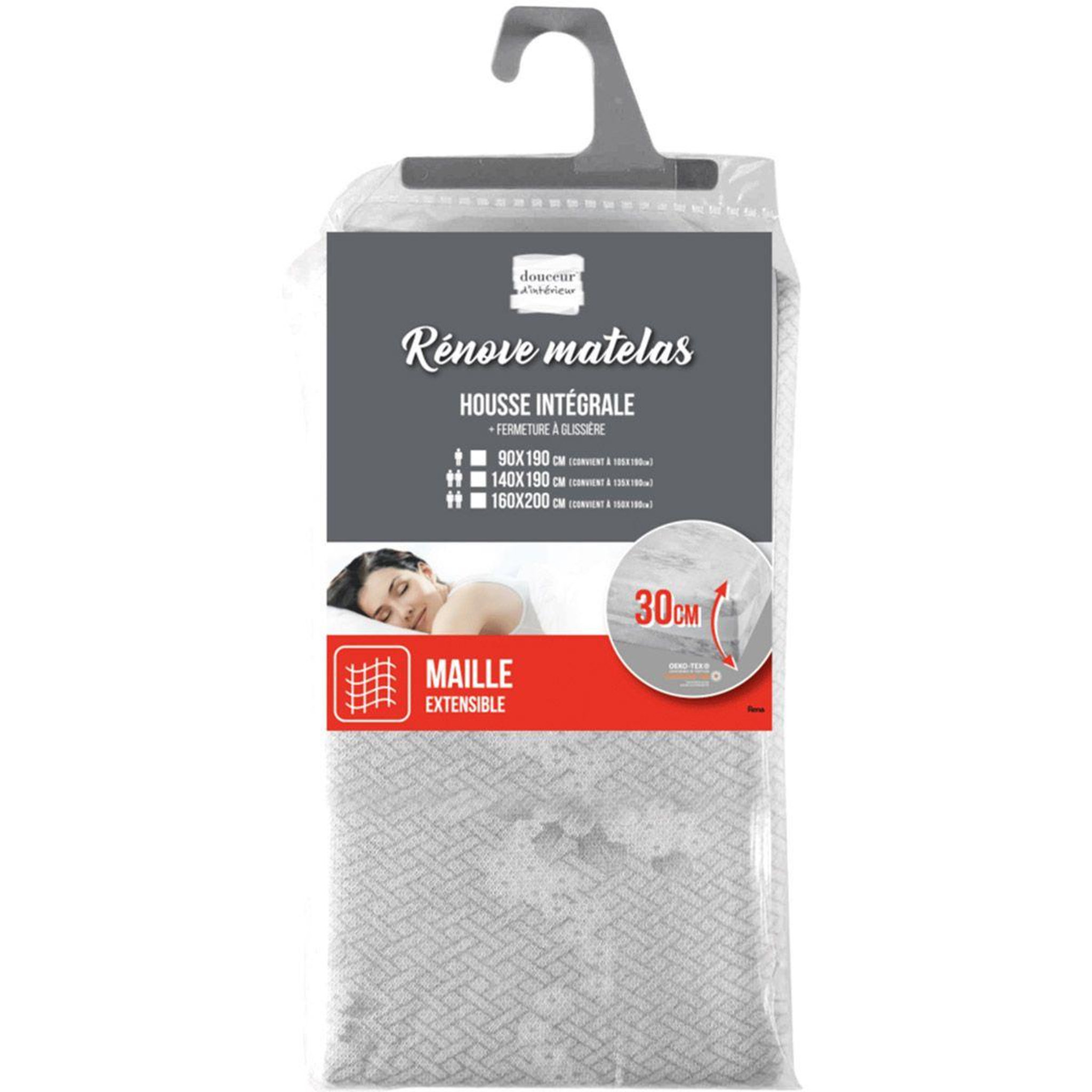 Voir la diapositive 2 : Douceur d'Intérieur Housse Rénove Matelas  Rena  90x190cm Gris