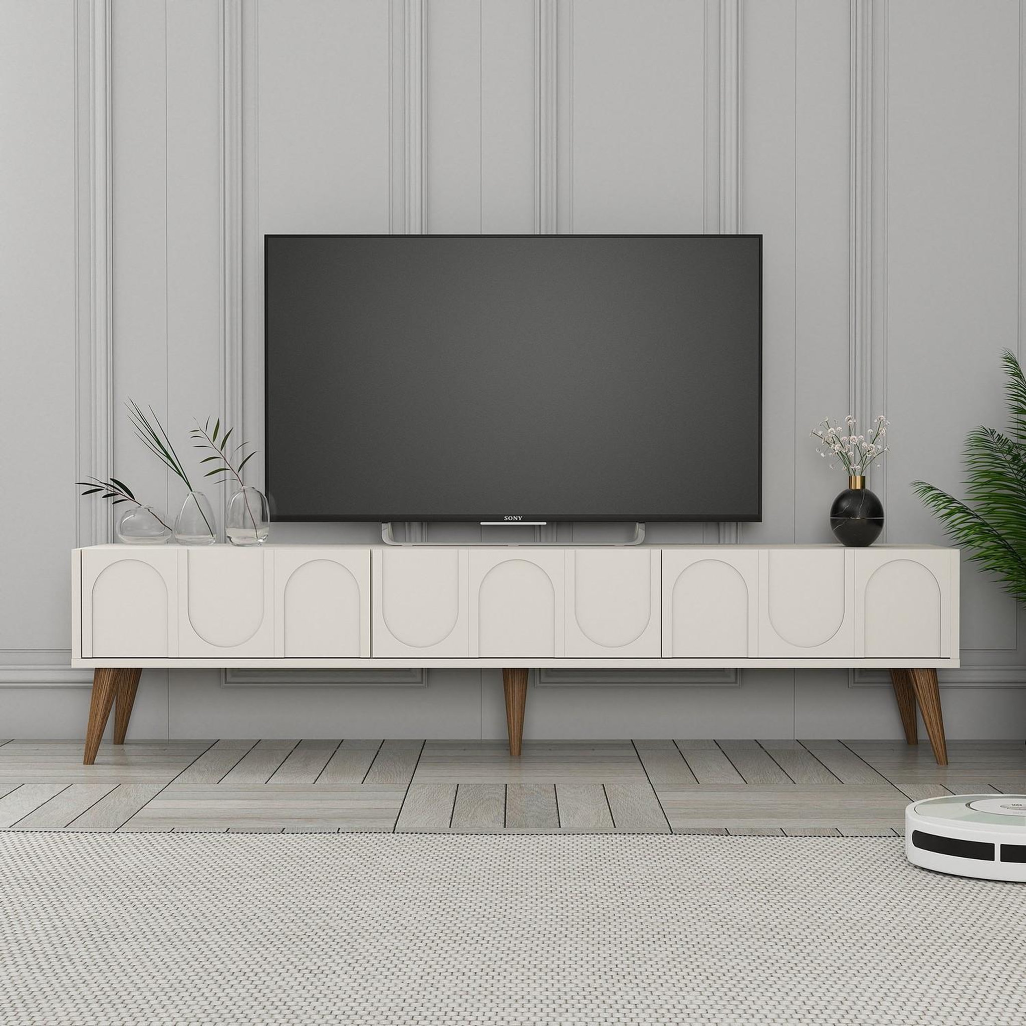 Voir la diapositive 2 : Habitat et Jardin Meuble tv en bois  lyon  - 180 x 35 x 44 cm - crèmenoix