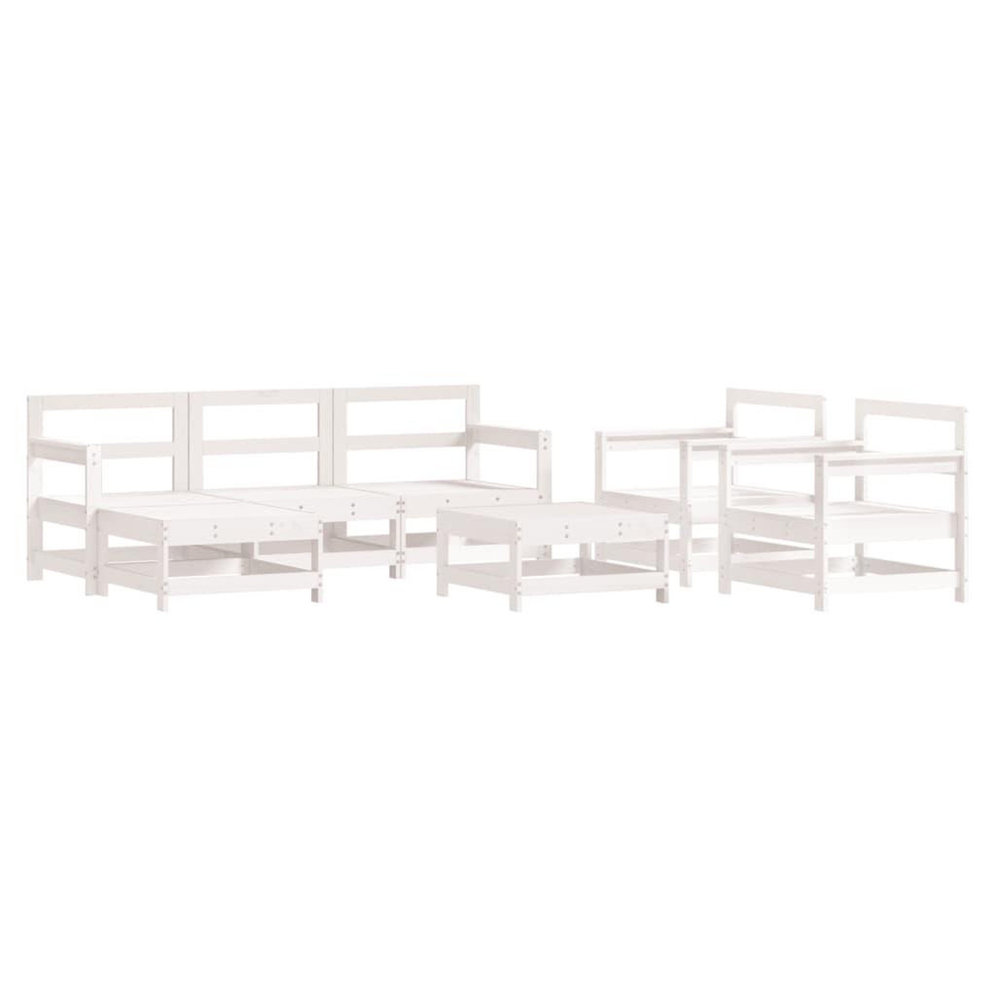 Voir la diapositive 3 : VIDAXL Salon de jardin 7 pcs avec coussins blanc bois massif