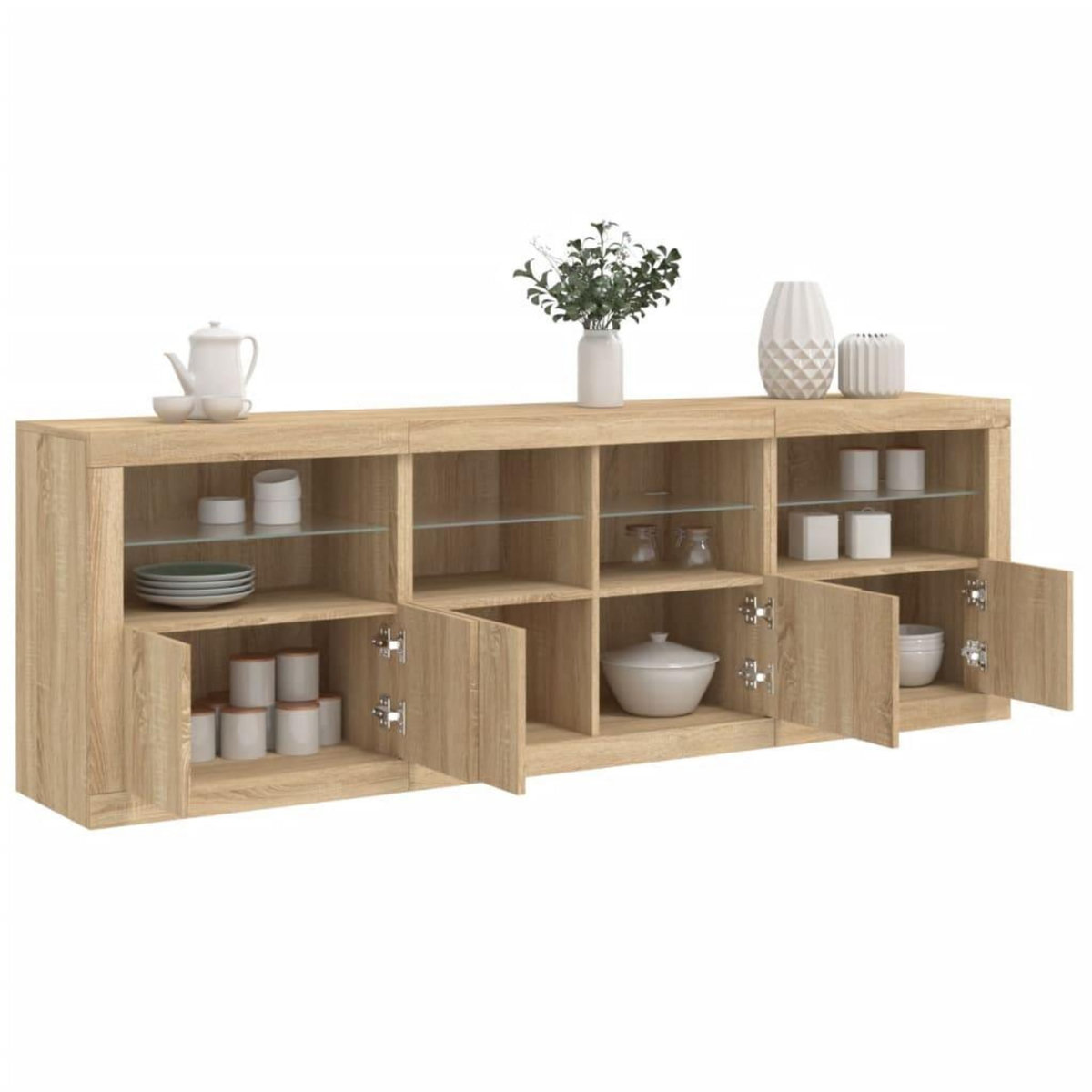 VIDAXL Buffet avec lumieres LED chene sonoma 202x37x67 cm