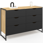 ID MARKET Commode 6 tiroirs noirs BOSTON 115 cm design industriel