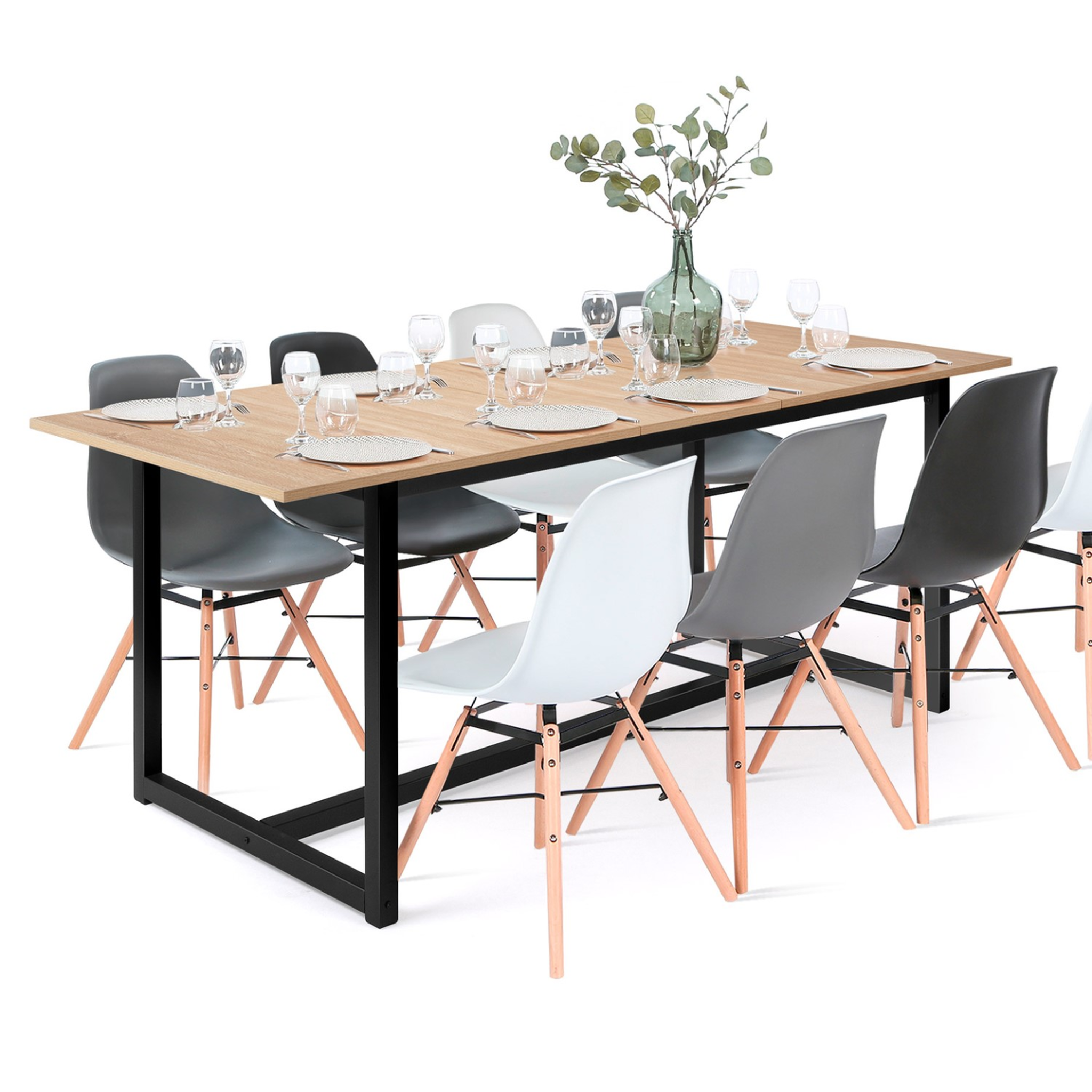 ID MARKET Table à manger extensible rectangle detroit 6-10 personnes design industriel 160-200 cm