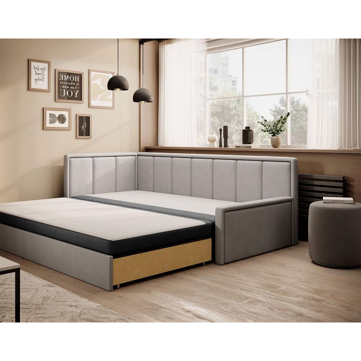 BEST MOBILIER James - canapé 3 places gauche convertible avec coffre en velours