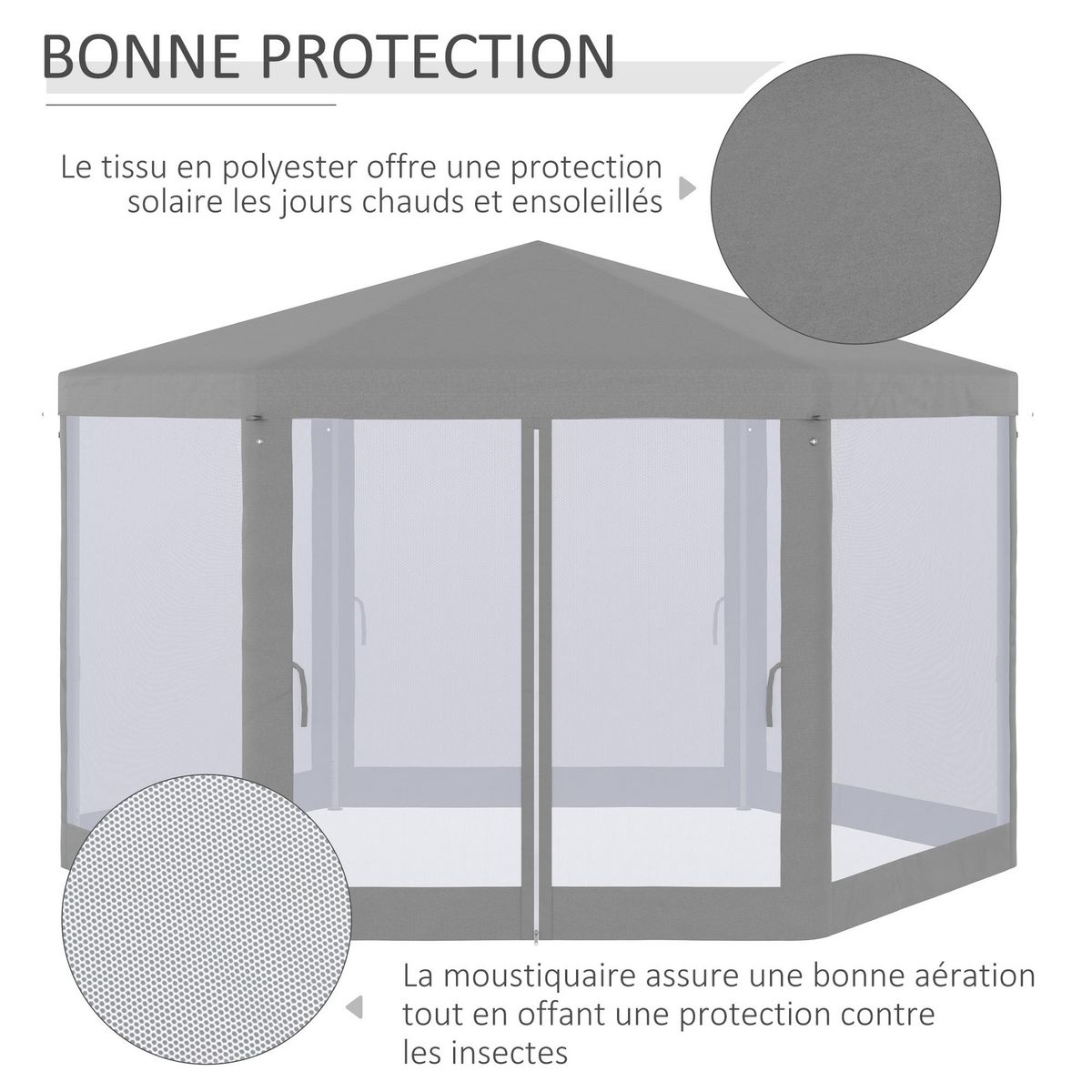 OUTSUNNY Tonnelle barnum tente de réception hexagonale style cosy métal polyester imperméabilisé surface env. 10 m² gris