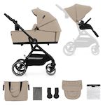 KINDERKRAFT Poussette 2 en 1 avec nacelle YOXI, roues anti-crevaison et accessoires. Coloris disponibles : Noir, Vert, Gris, Beige