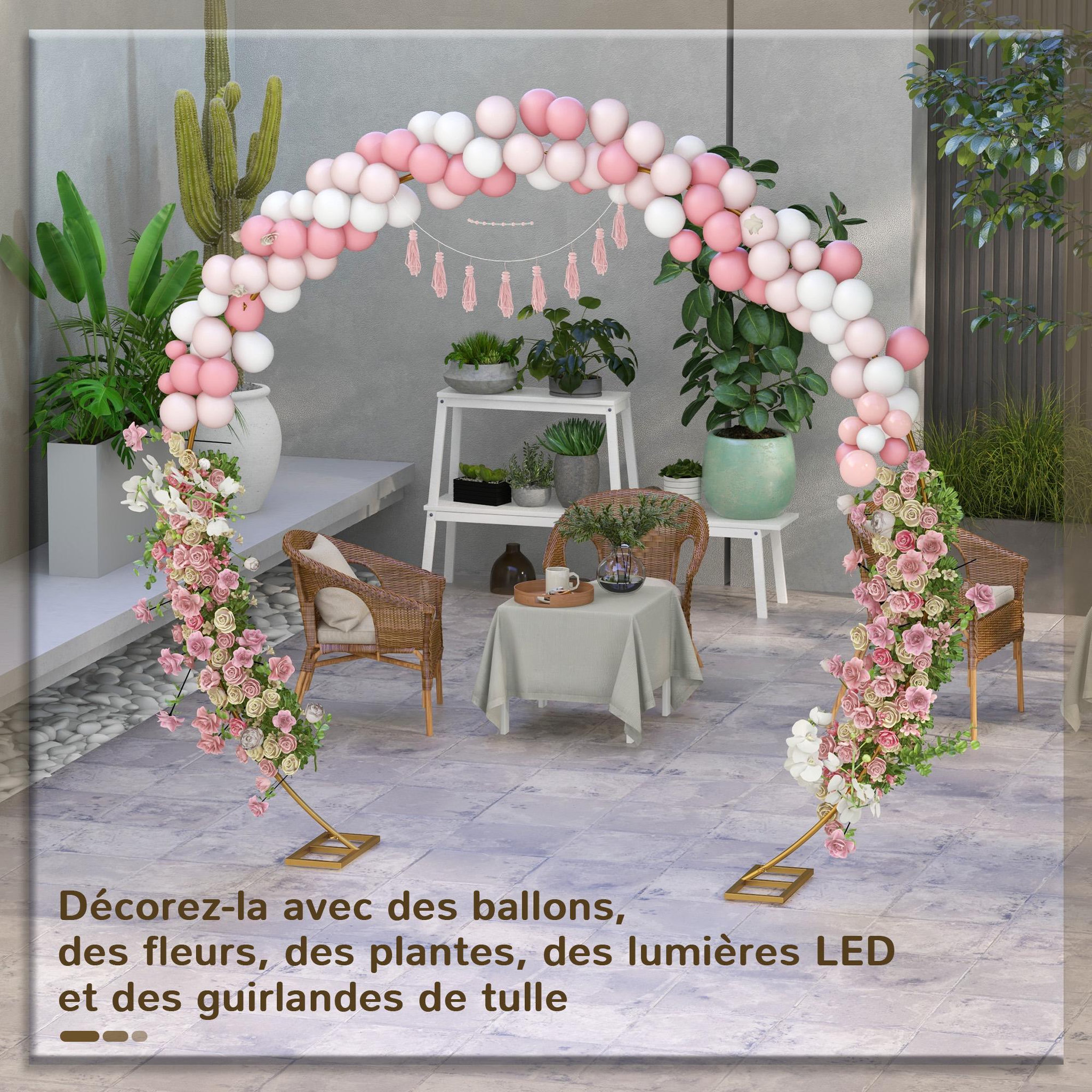 Voir la diapositive 6 : OUTSUNNY Arche décorative - arche de mariage - arche de ballon - dim. 280L x 60l x 258H cm - acier doré