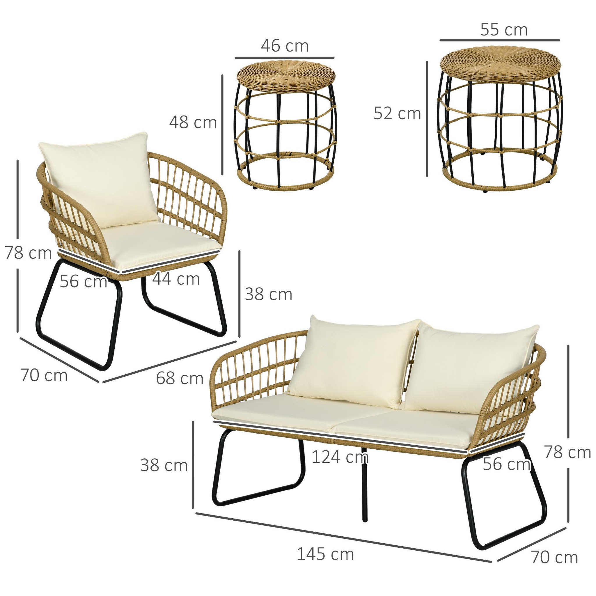Voir la diapositive 3 : OUTSUNNY Ensemble salon de jardin 4 places 5 pièces avec coussins style bohème chic