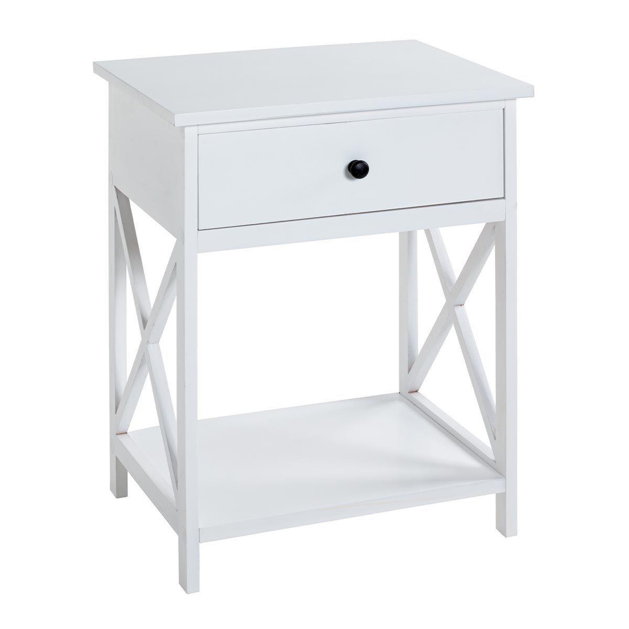 Voir la diapositive 1 : Paris Prix Table d'Appoint 1 Tiroir Design  Guda  60cm Blanc