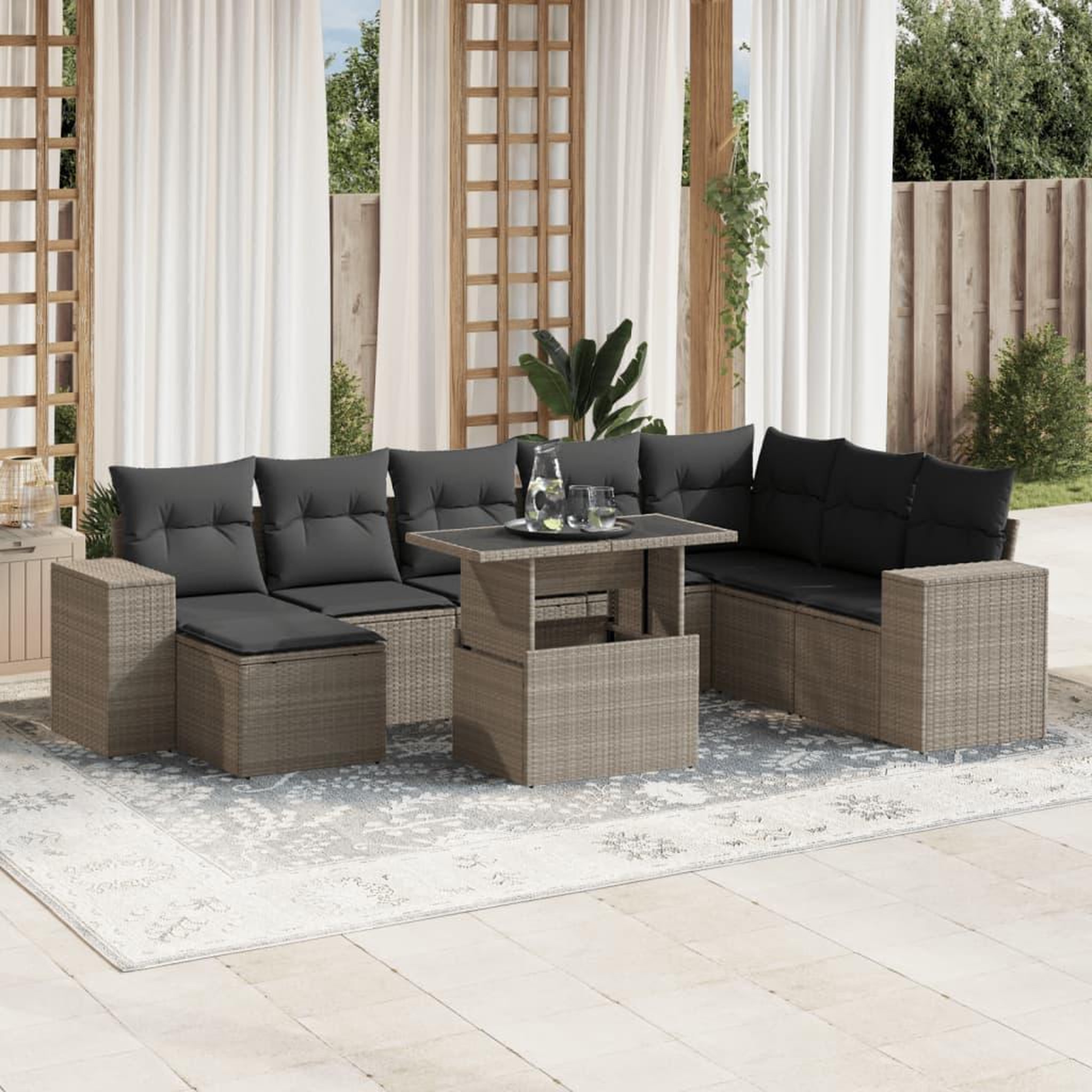 VIDAXL Salon de jardin 9 pcs avec coussins gris clair resine tressee