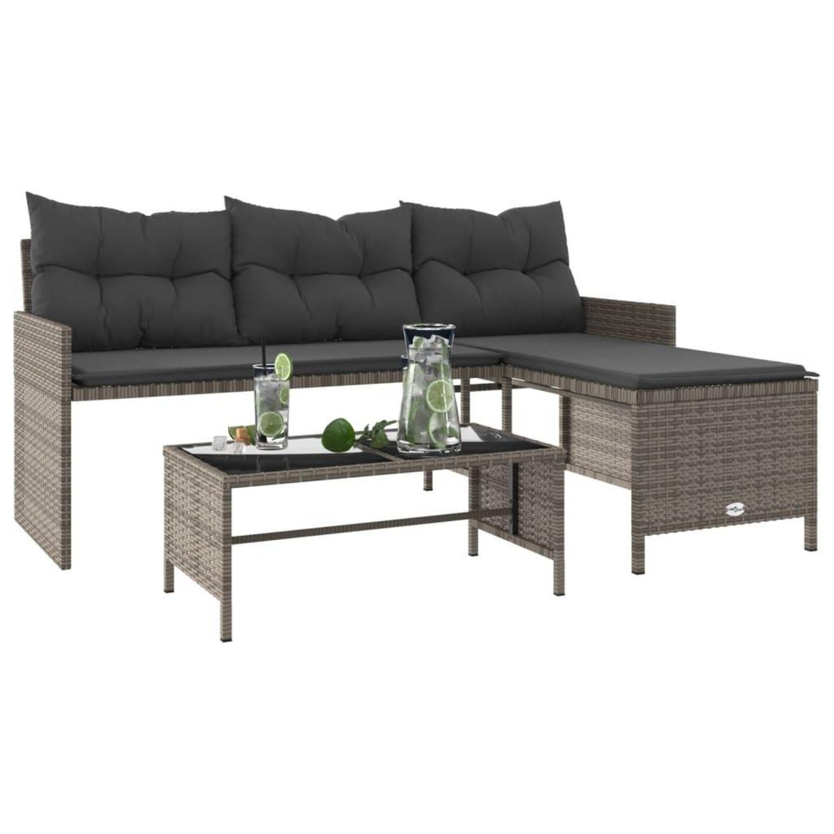 VIDAXL Canape de jardin avec table et coussins en forme de L gris