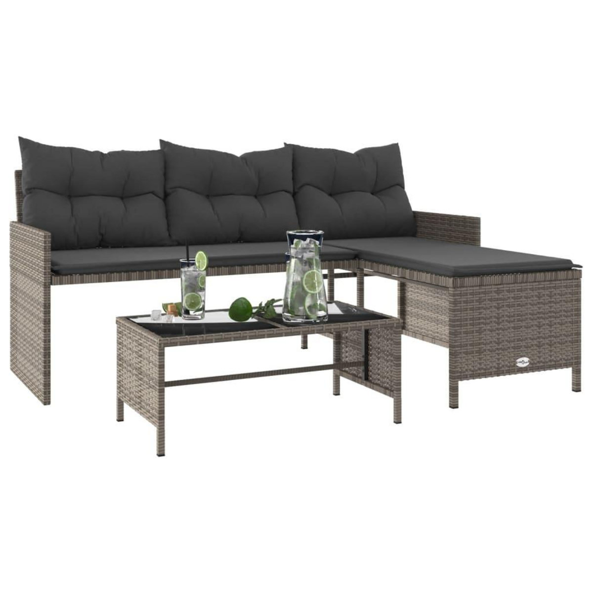 VIDAXL Canape de jardin avec table et coussins en forme de L gris