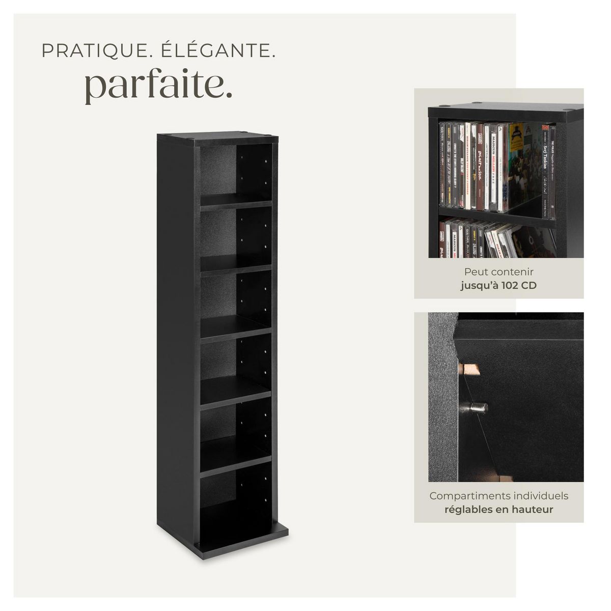 tectake Étagère DVD CD aspect bois noir