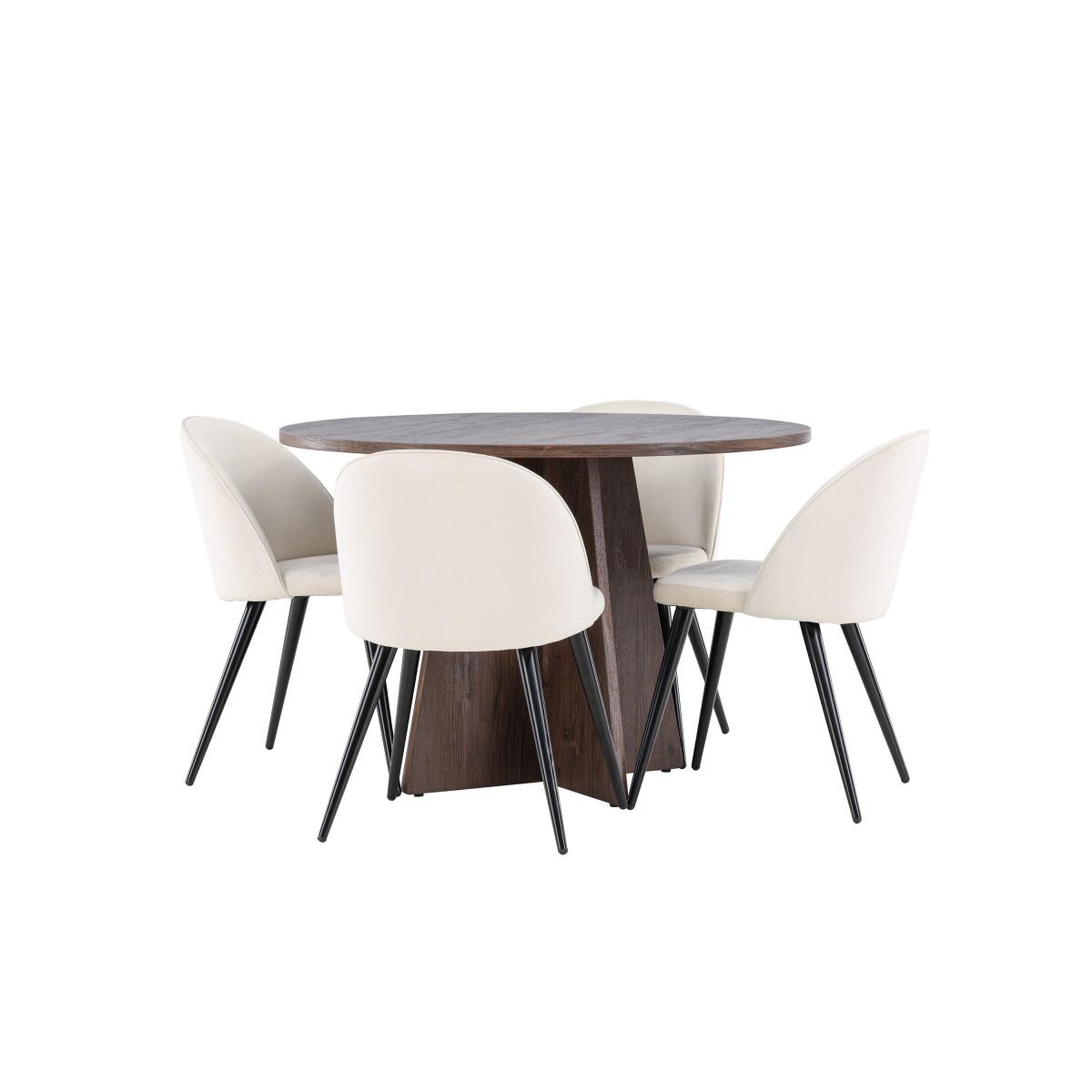 Voir la diapositive 3 : Paris Prix Ensemble table à manger & 4 chaises  bootcut & velvet  110cm moka & beige