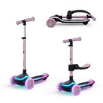 KINDERKRAFT Trottinette Kinderkraft RAKET UP 2-en-1 avec siège réglable, roues RGB LED, plateau lumineux, pliable dès bébé, Rose