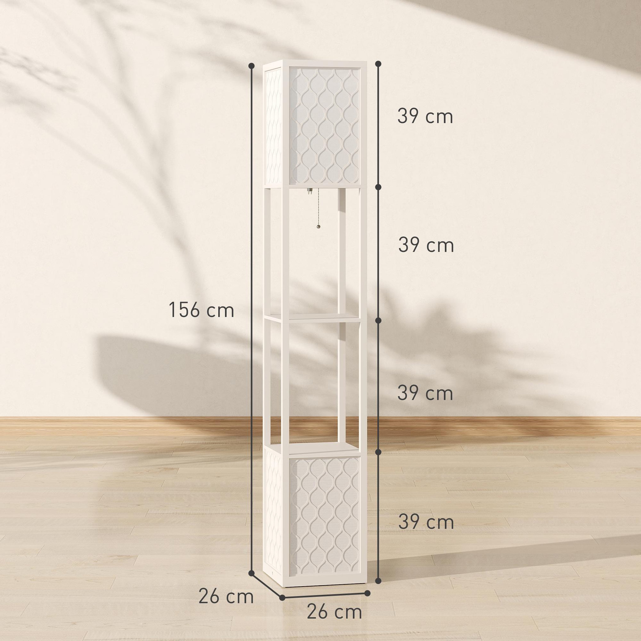 Voir la diapositive 3 : HOMCOM Lampadaire étagère lampe étagère dim. 26l x 26l x 156h cm 2 étagères mdf motif nid d'abeille gris clair
