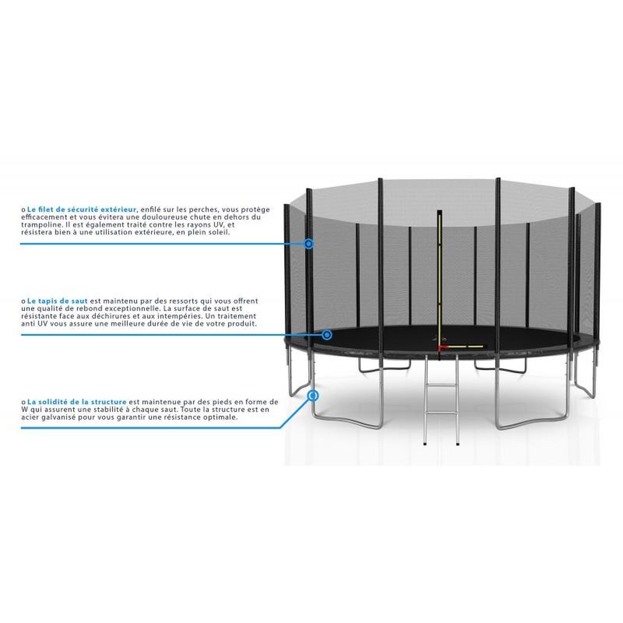 Voir la diapositive 6 : KAIA SPORTS Trampoline extérieur Deluxe 8Ft / ø244cm KAIA SPORTS Trampoline de jardin avec Filet, mousse de protection et échelle