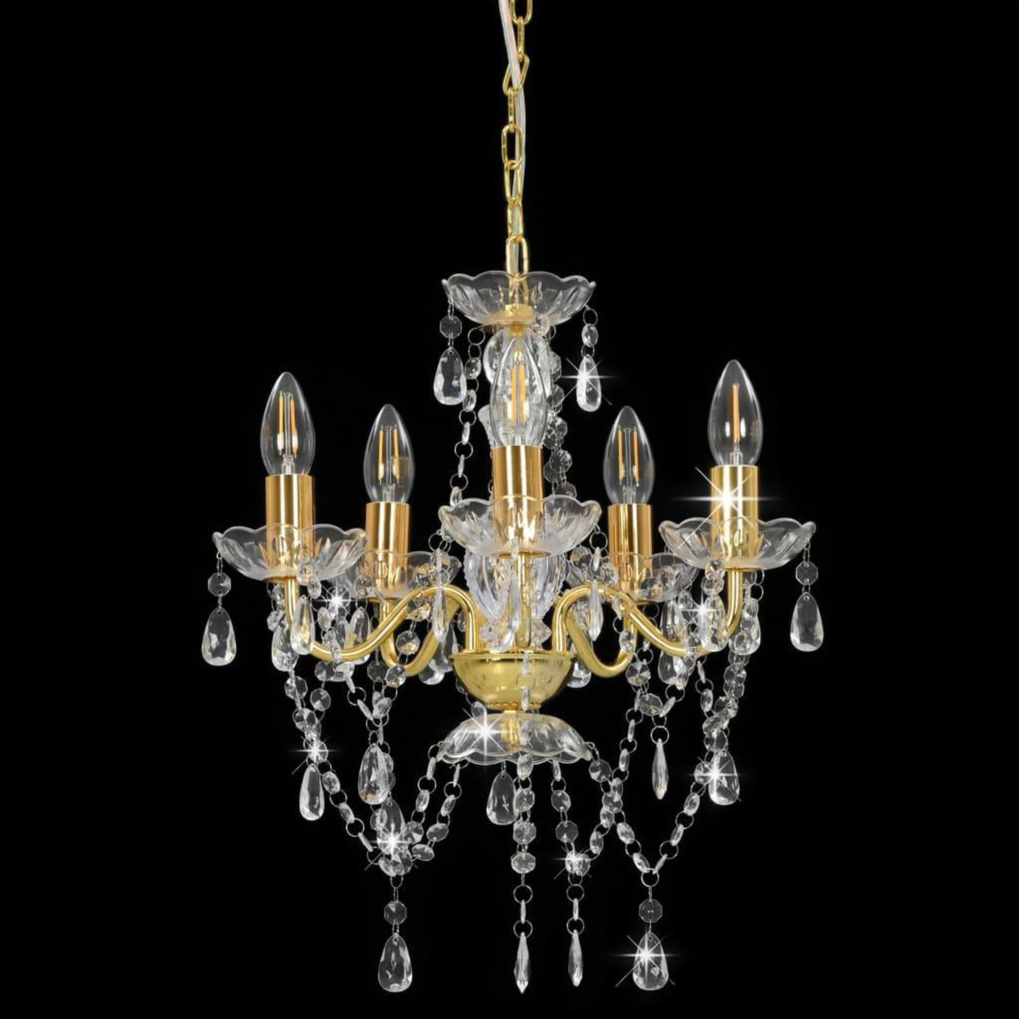 Voir la diapositive 3 : VIDAXL Lustre avec perles de cristal Dore Rond 5 x E14