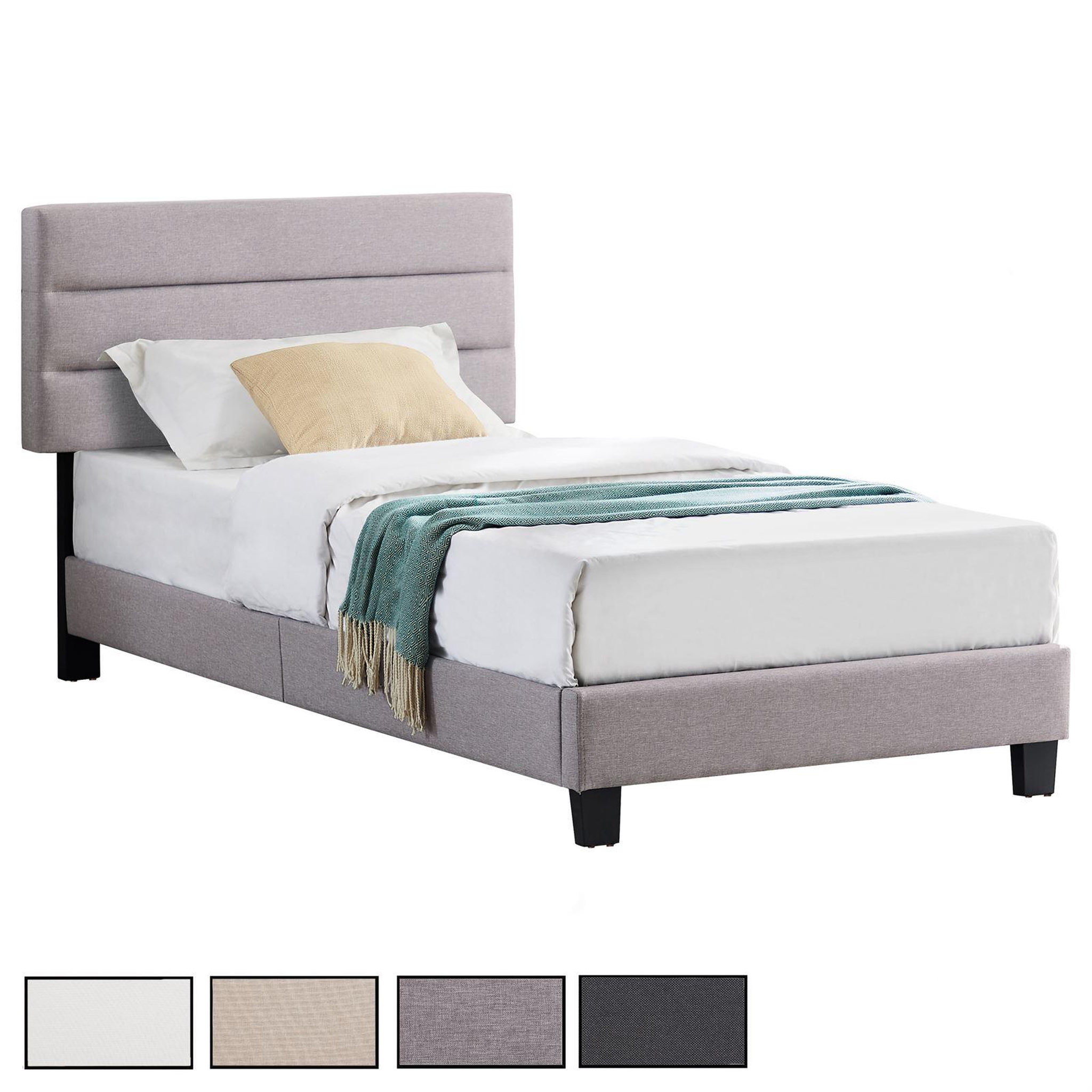 IDIMEX Lit 1 place FLORIDA, 90 x 190 cm, capitonné avec sommier, revêtement en tissu. Coloris disponibles : Noir, Beige, Gris