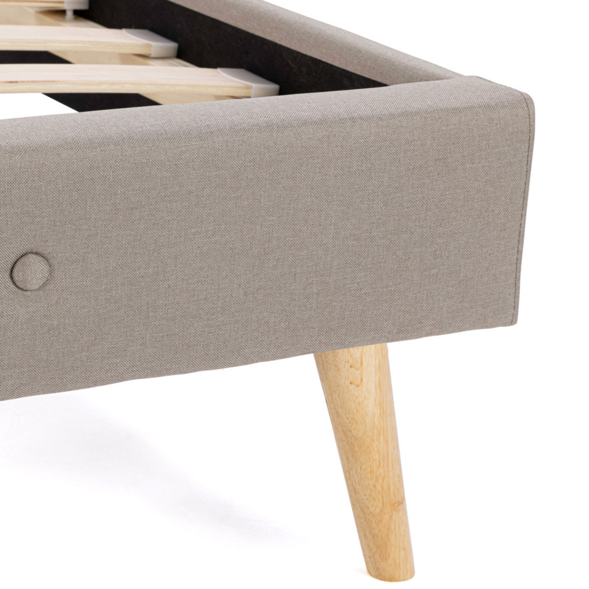 ID MARKET Lit double scandinave OSLO avec tête de lit et sommier 140 x 190 cm tissu beige effet lin