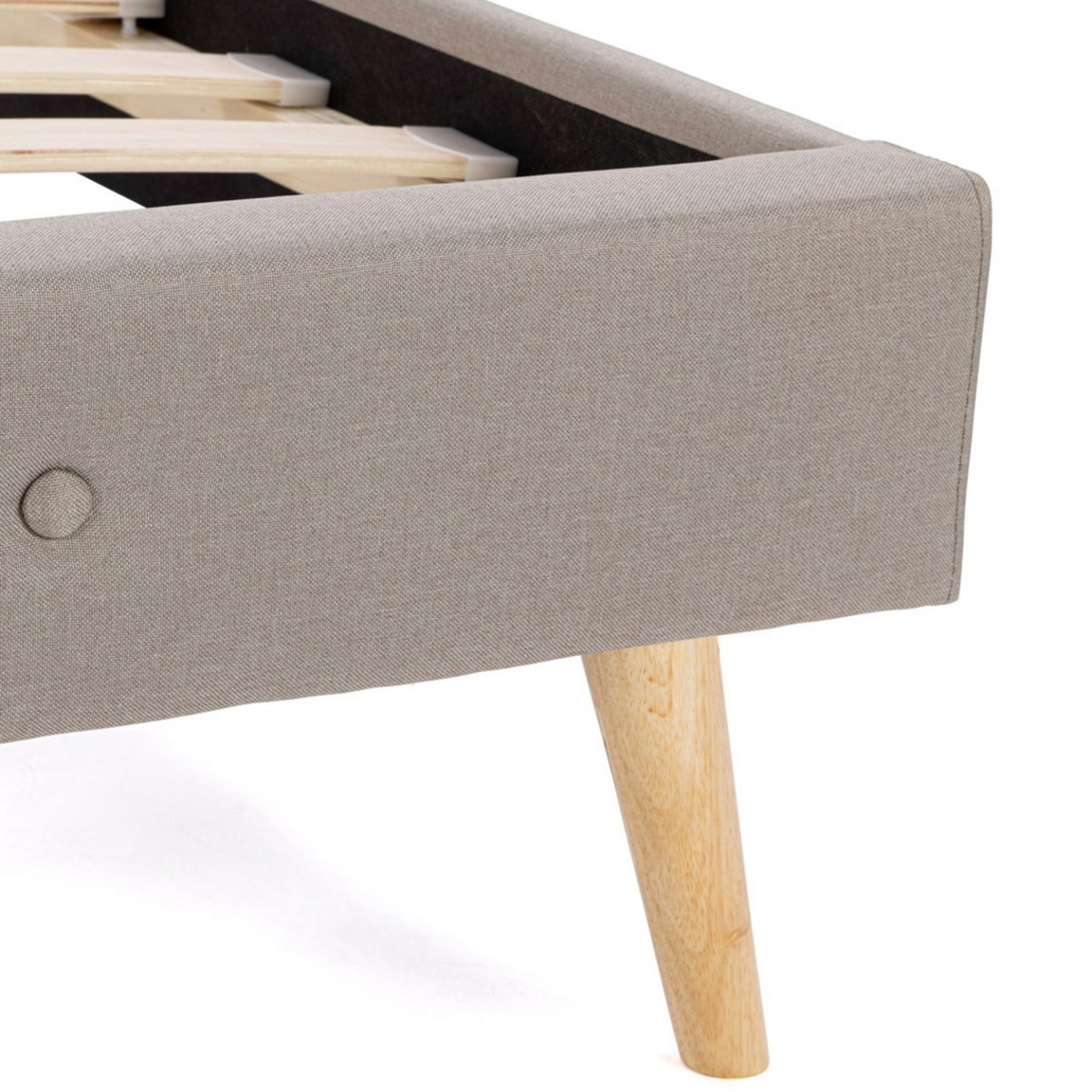 ID MARKET Lit double scandinave OSLO avec tête de lit et sommier 140 x 190 cm tissu beige effet lin