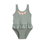Petit Béguin Maillot de bain enfant 1 pièce Fleur. Coloris disponibles : Vert