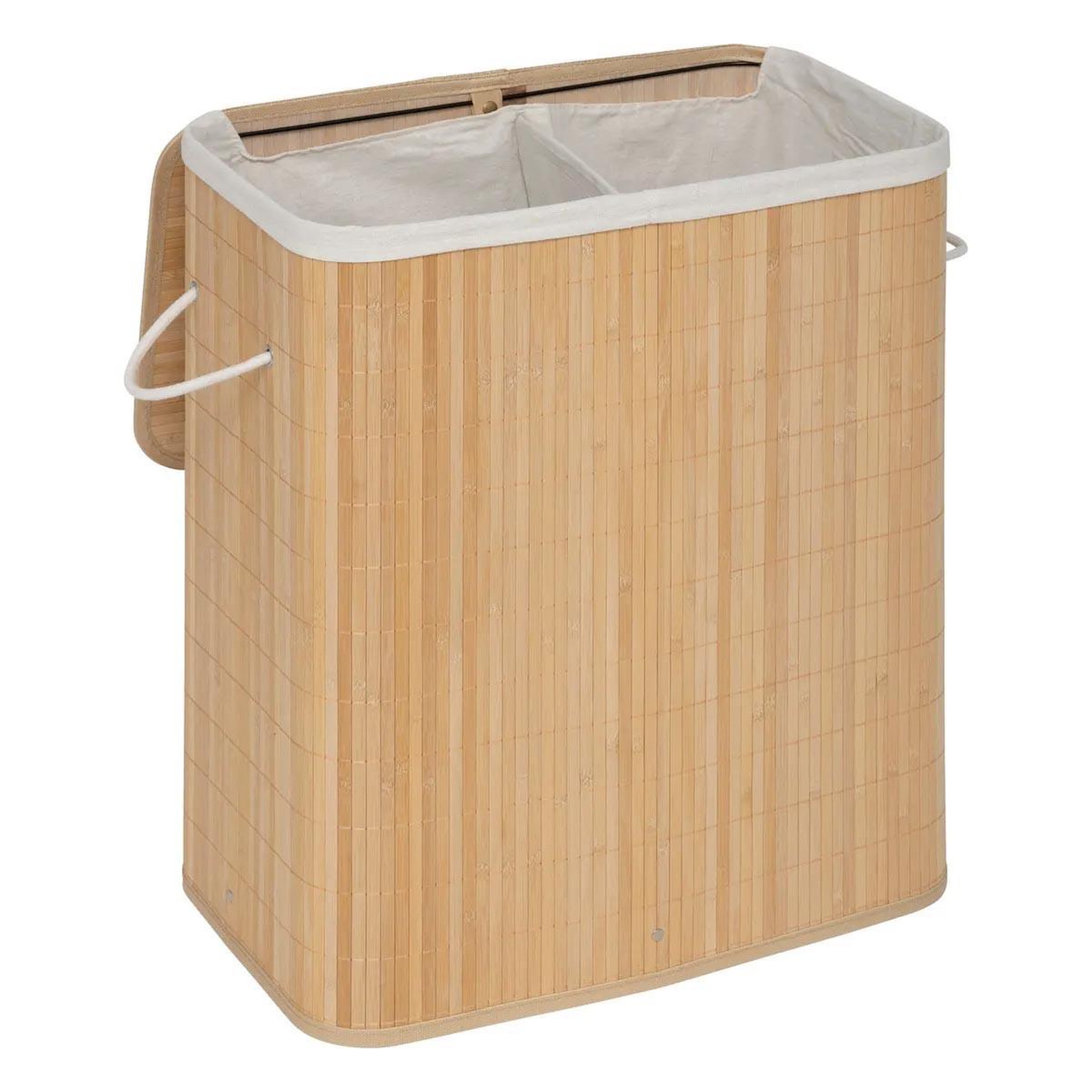 Voir la diapositive 2 : FIVE Panier à linge double  bambou  100l naturel