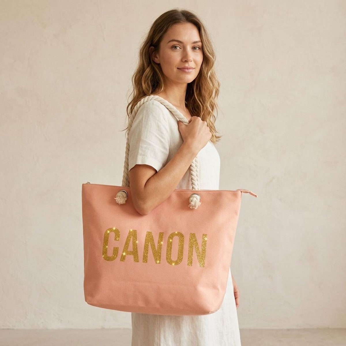 OZABI OZABI Sac de Plage Femme Jute Synthétique – Message Pailleté – Cordage
