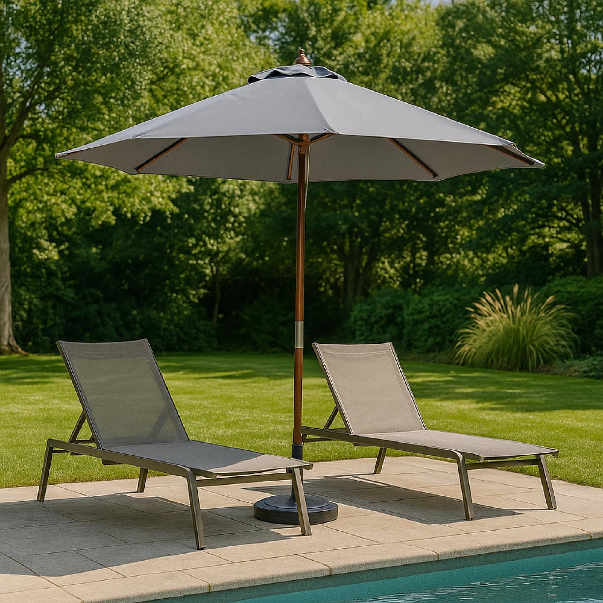 Voir la diapositive 4 : CONCEPT USINE Parasol  gris droit rond 3 x 3 m CANCUN