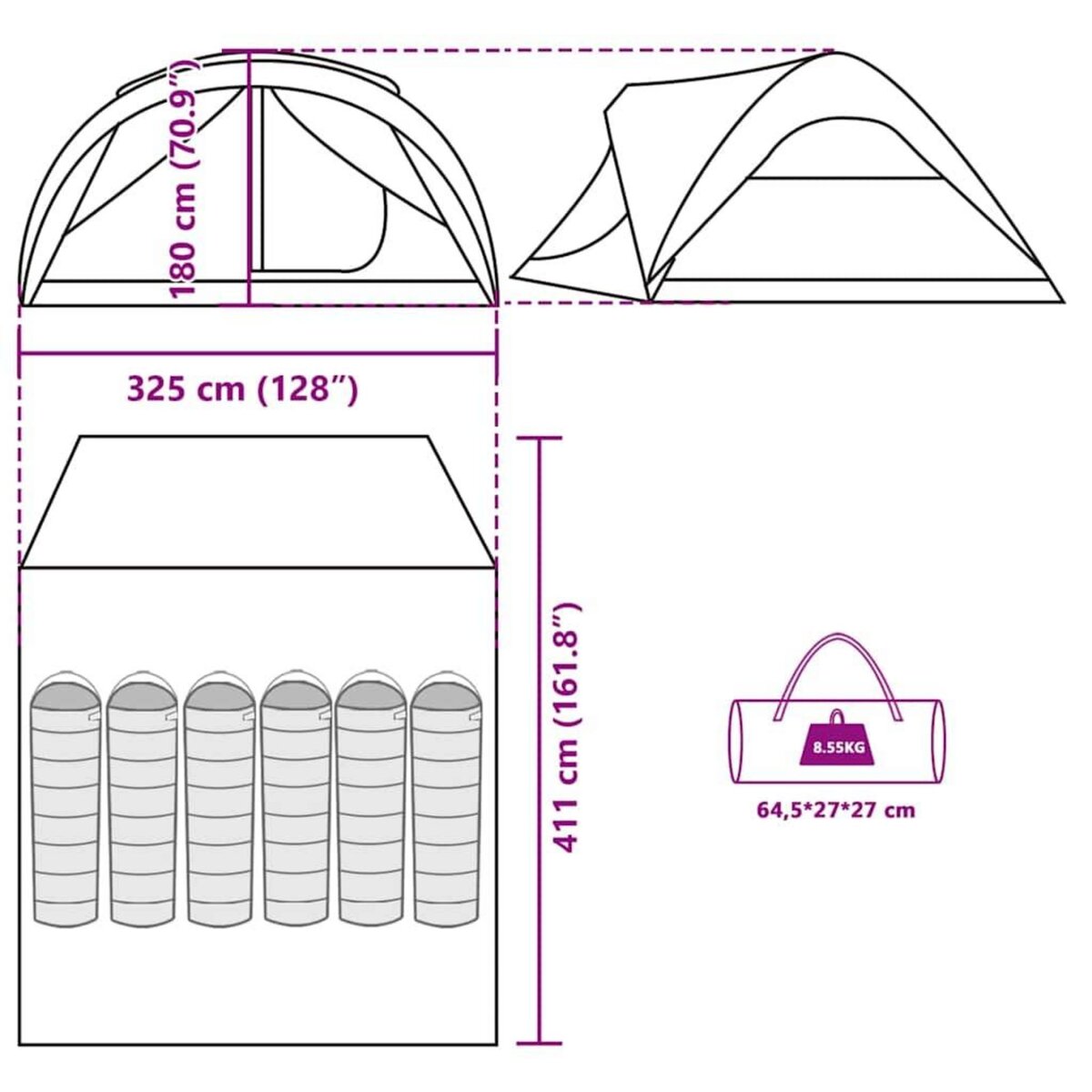 VIDAXL Tente familiale tunnel 6 personnes bleu impermeable