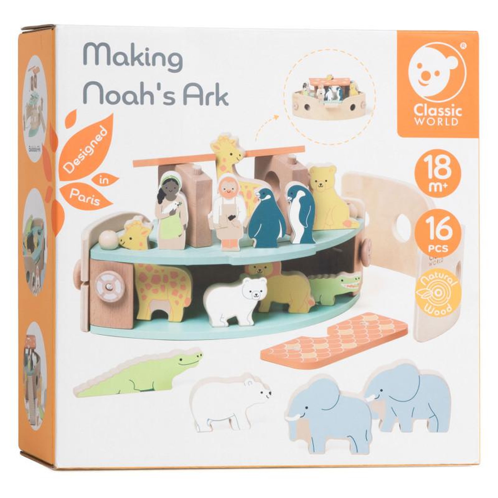 Voir la diapositive 2 : CLASSIC WORLD Classic World Wooden Noah's Ark Boat Building Set with Animals, 16d 20188