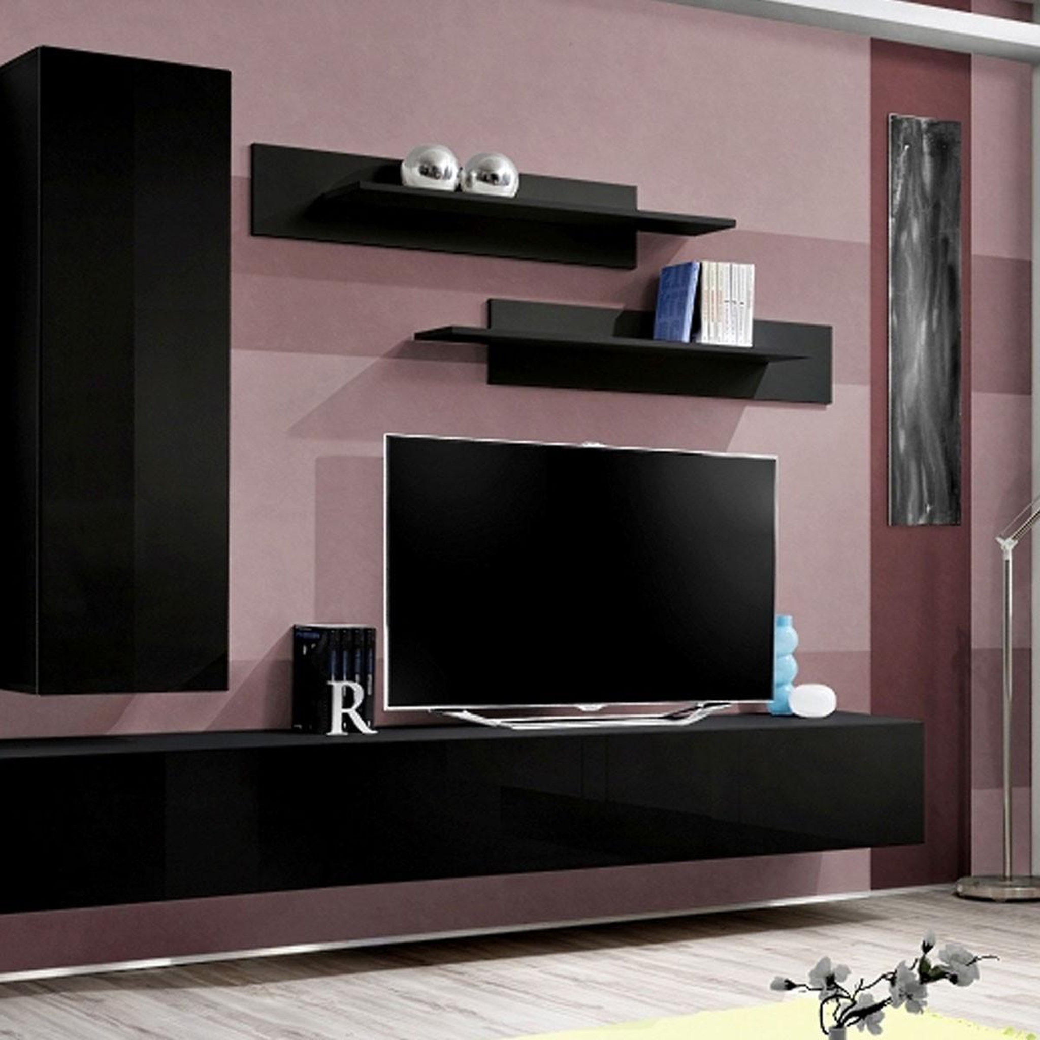 Voir la diapositive 3 : Paris Prix Ensemble meuble tv mural  fly e1  320cm noir