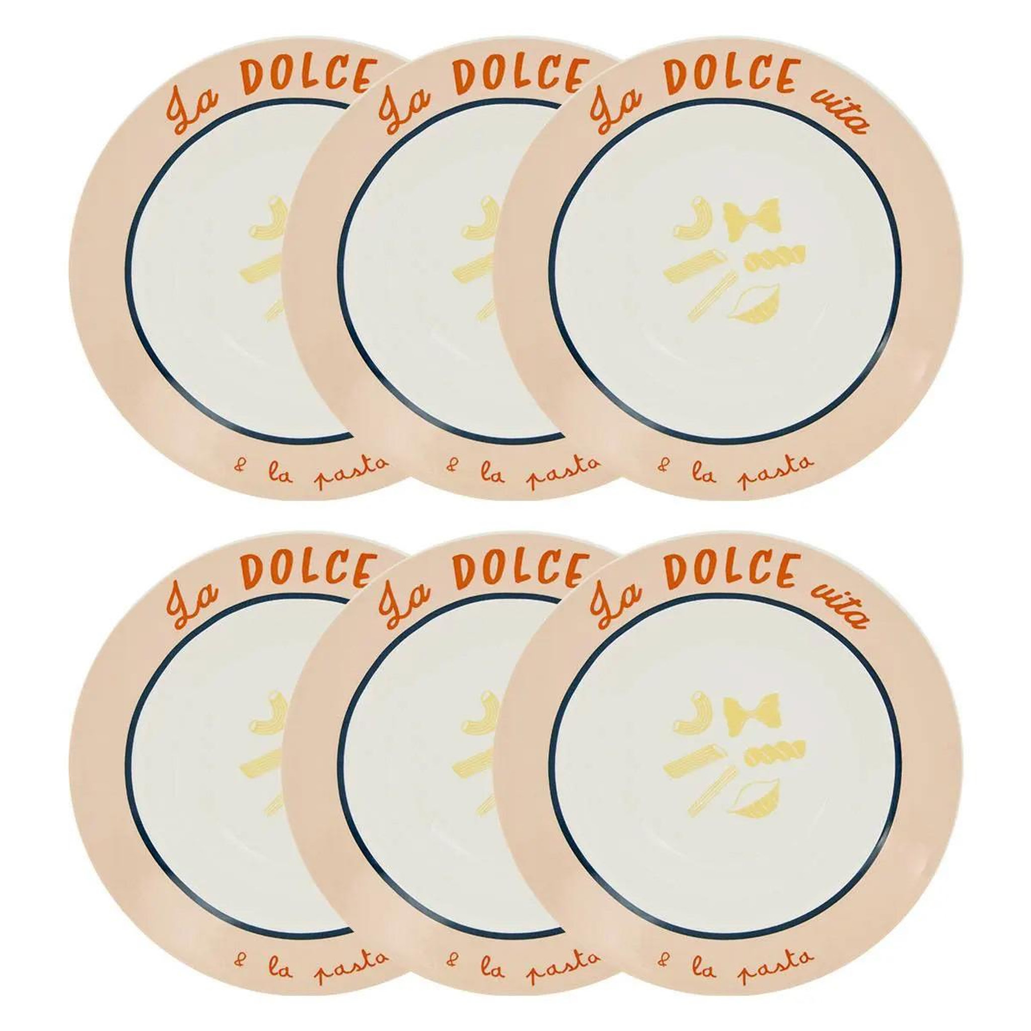 Voir la diapositive 2 : SECRET DE GOURMET Lot de 6 assiettes à pâtes  della pasta  22cm multicolore