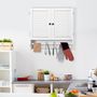 Voir la diapositive 2 : KLEANKIN Armoire haute murale salle de bain ou WC - placard 2 portes persiennes avec étagère - porte-serviette - MDF blanc