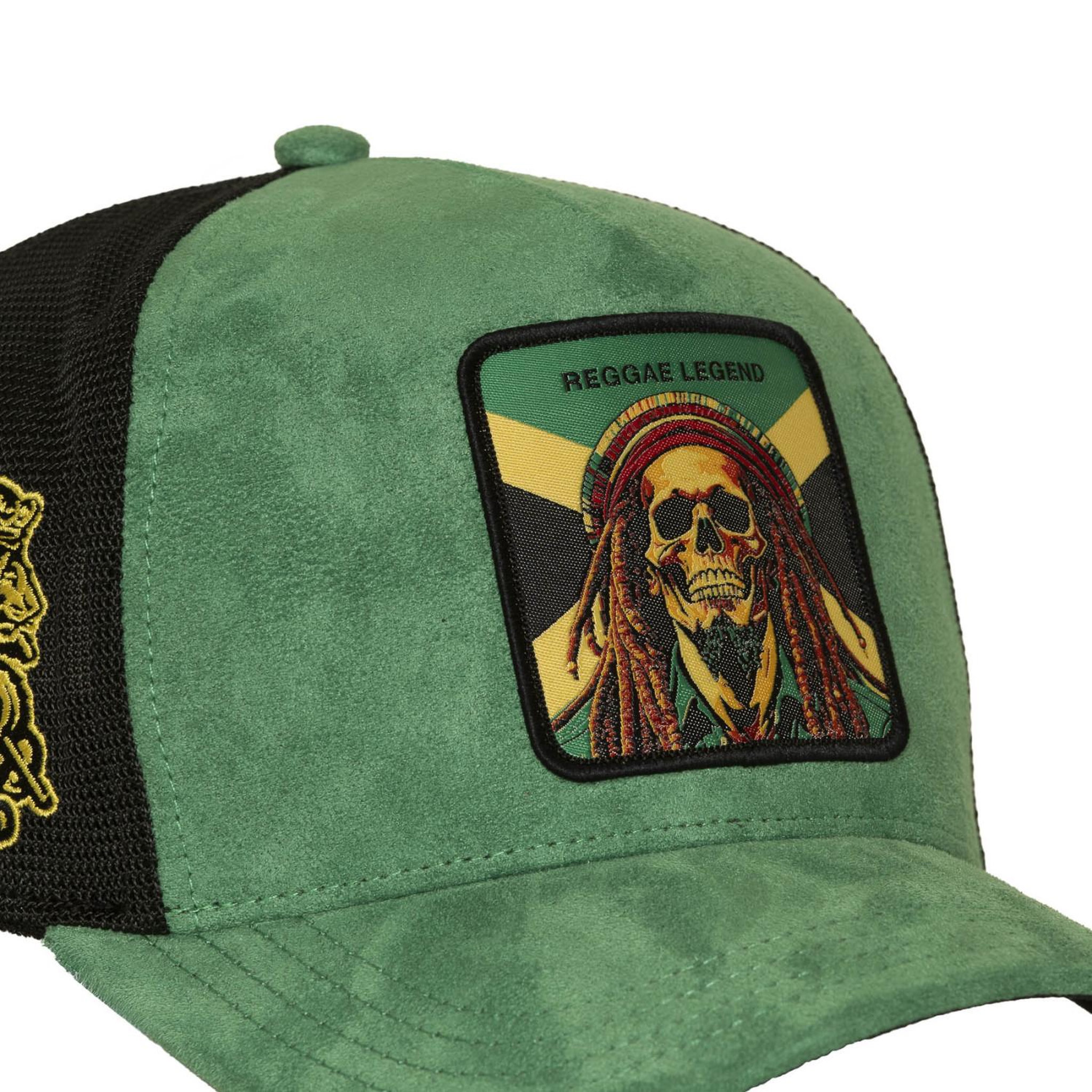 Voir la diapositive 3 : CAPSLAB Casquette trucker en suédine avec filet et patch reggae legend