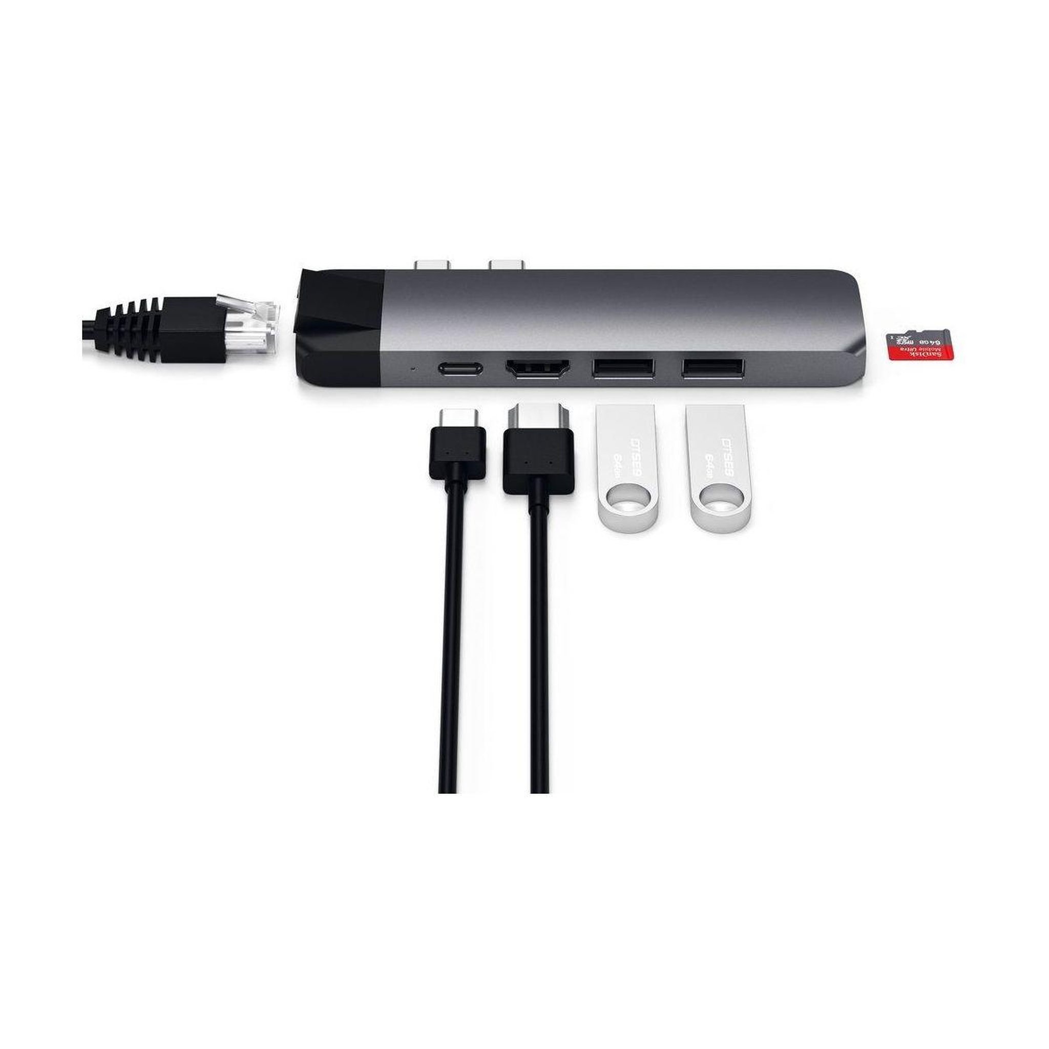 Voir la diapositive 3 : SATECHI Hub USB-C Pro + Ethernet/4K Hdmi gris