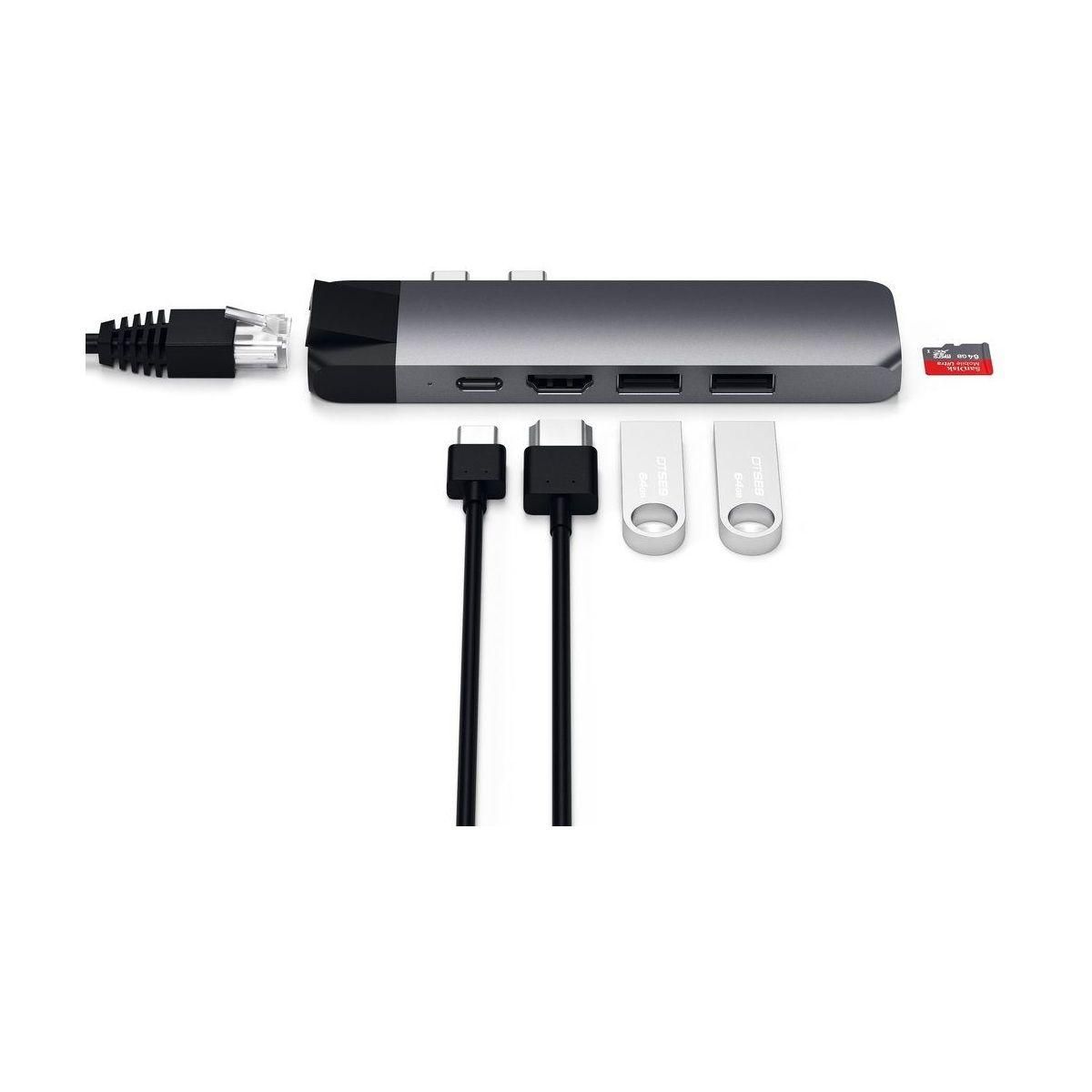 SATECHI Hub USB-C Pro + Ethernet/4K Hdmi gris