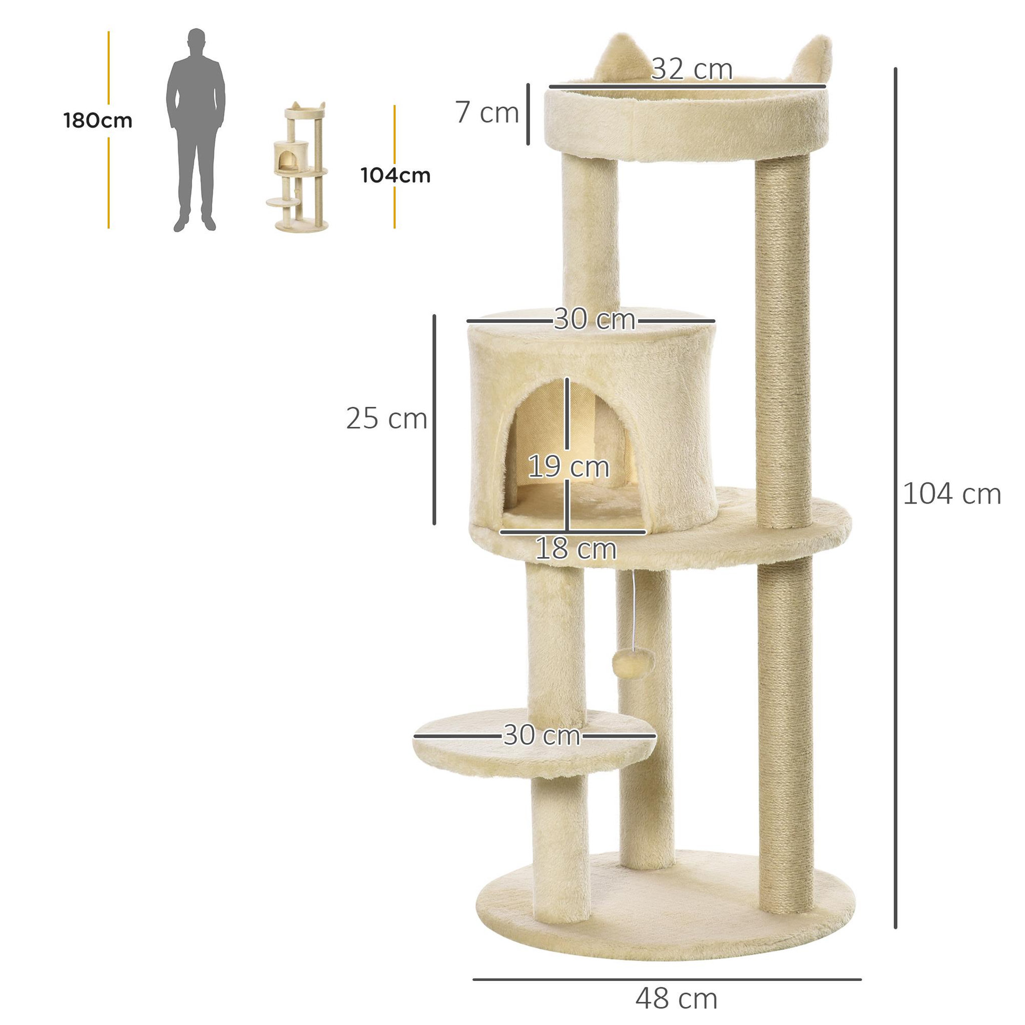 Voir la diapositive 3 : PAWHUT Arbre à chats multi-équipements griffoirs grattoirs plateformes niche jeu boule suspendue ø 48 x 104h cm beige