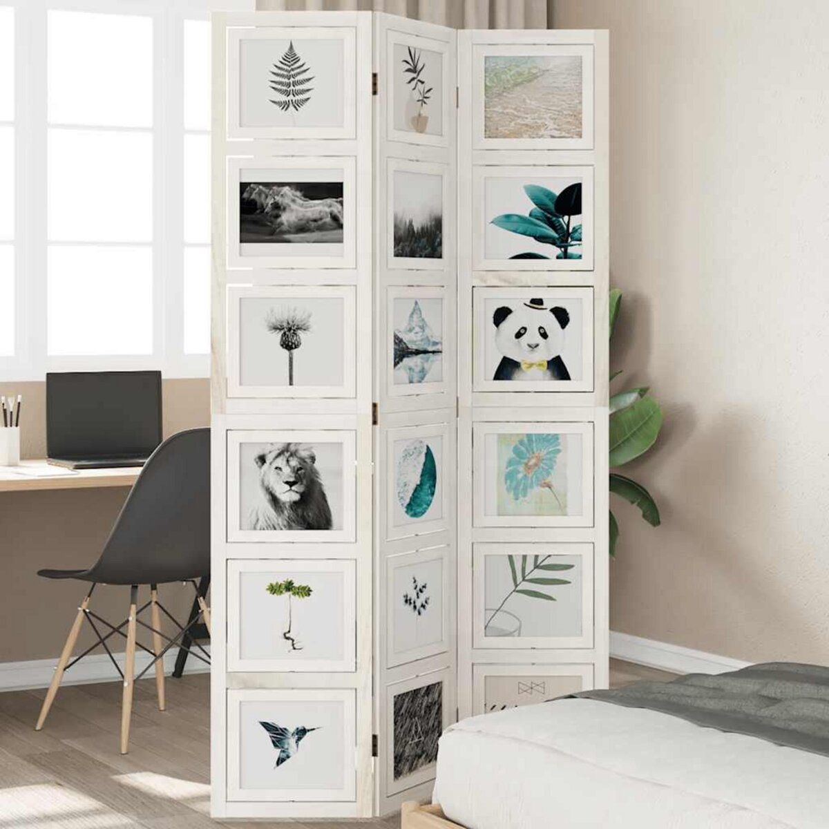 VIDAXL Cloison de separation 3 panneaux blanc bois de paulownia massif