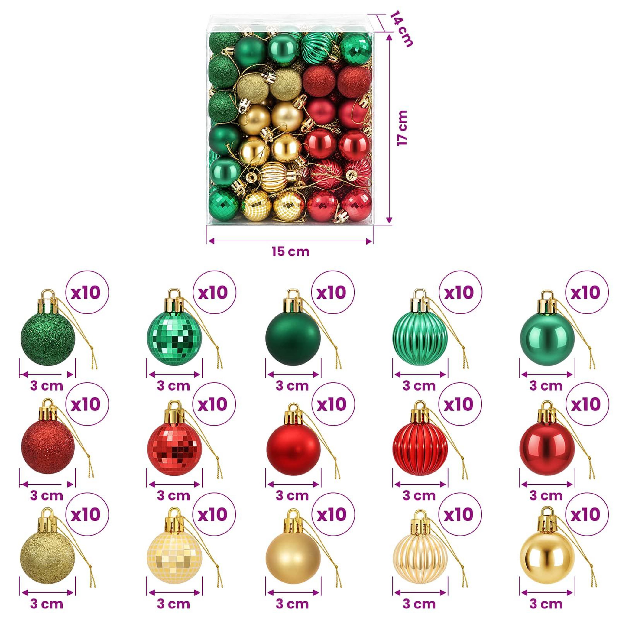Voir la diapositive 3 : VIDAXL Ensemble de boules de Noël 150 pc Rouge, dore et vert