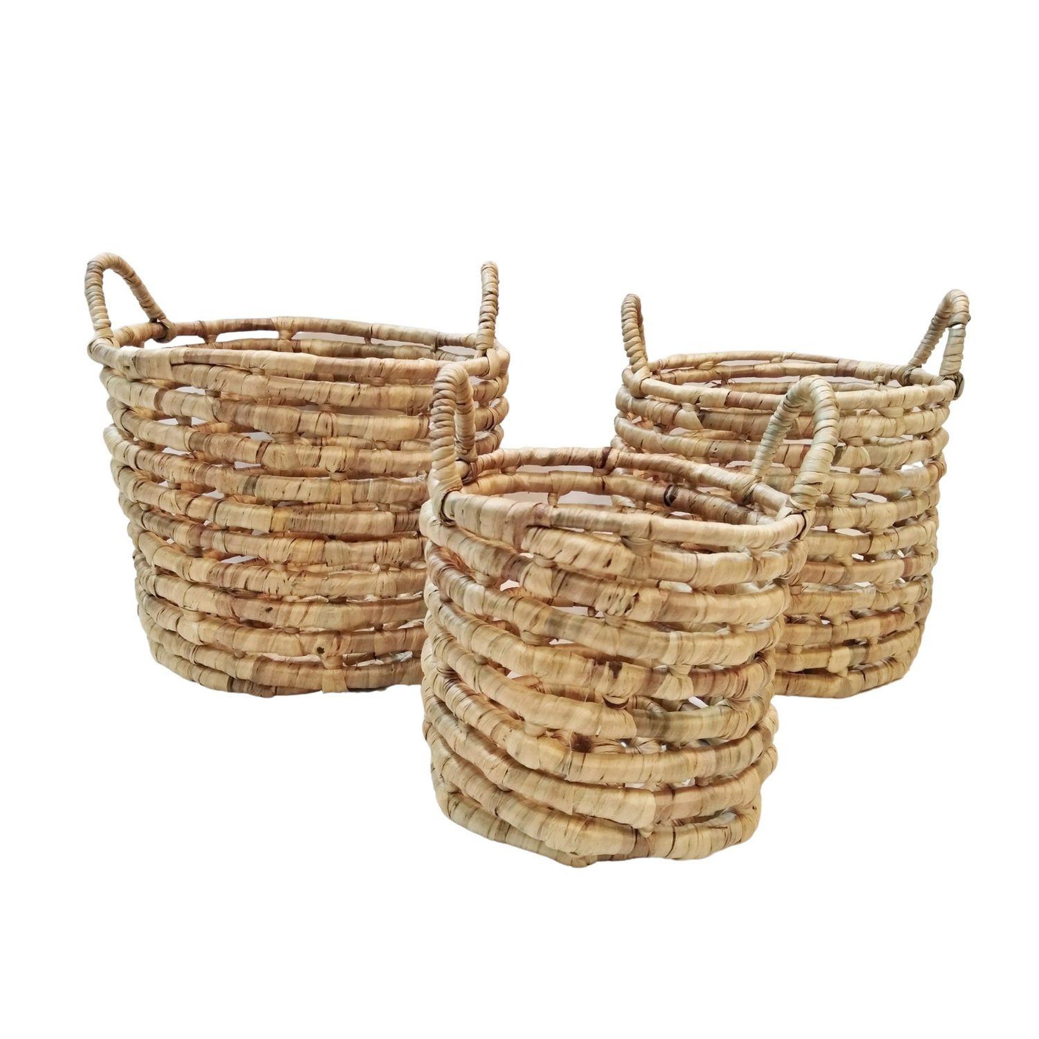 KB8 Set de 3 paniers tressés en jacinthe d'eau - Beige