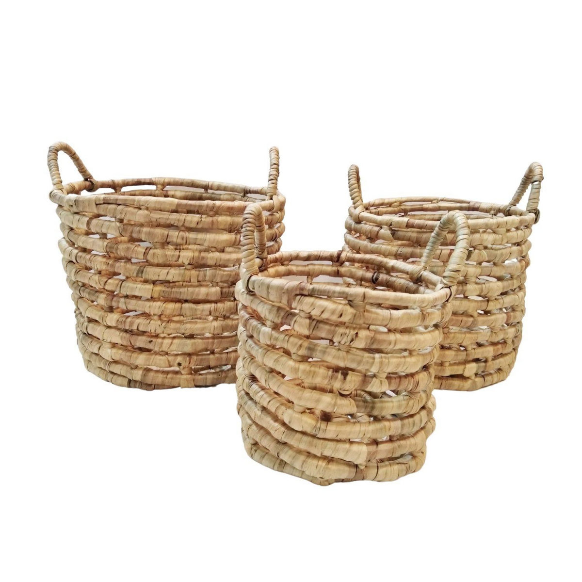 KB8 Set de 3 paniers tressés en jacinthe d'eau - Beige