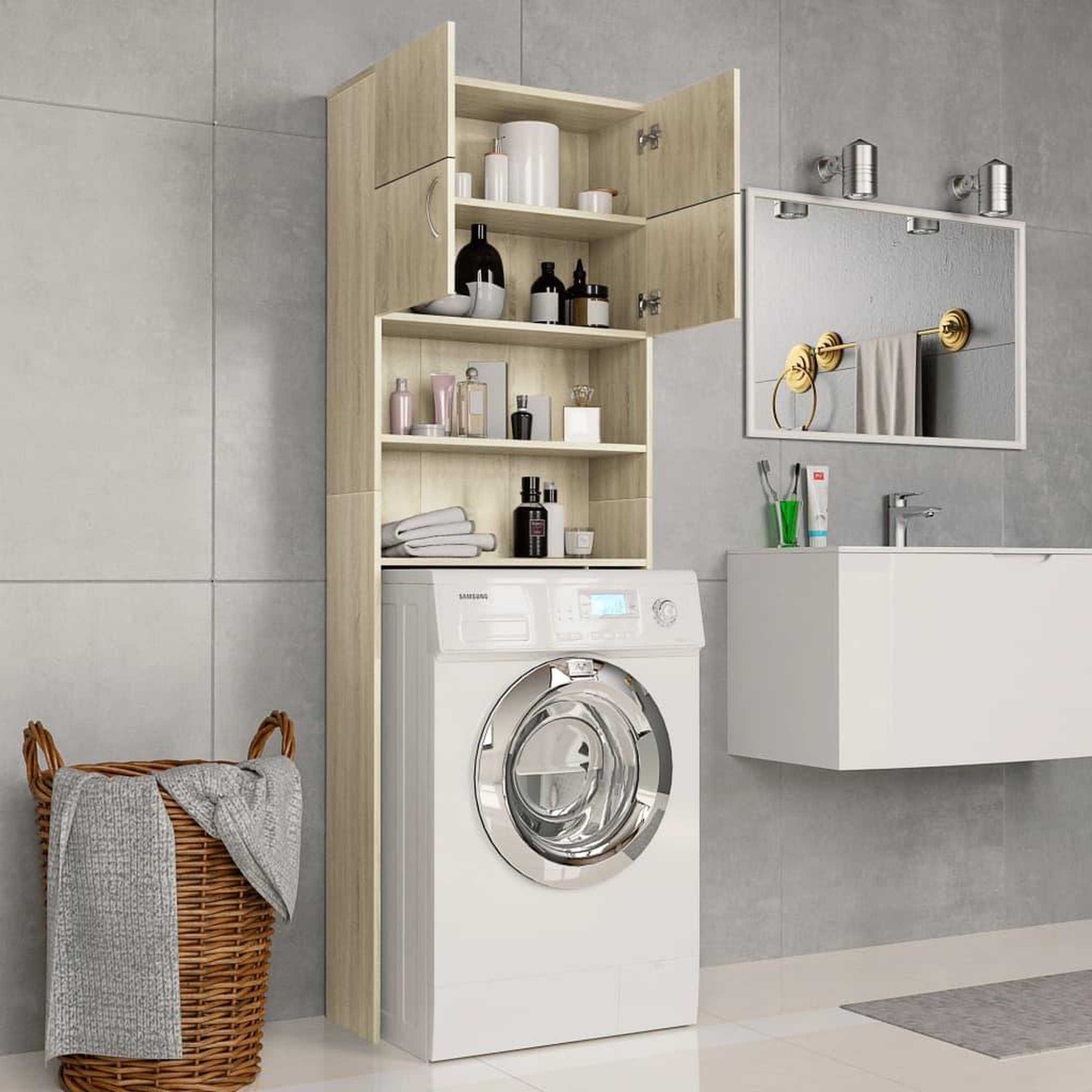 Voir la diapositive 3 : VIDAXL Meuble de machine a laver Chene Sonoma Bois d'ingenierie