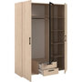 Voir la diapositive 5 : PARISOT Armoire VARIA - Décor chene et noir - 3 portes battantes + 2 tiroirs + 1 miroir - L 150 x H 200 x P 51 cm