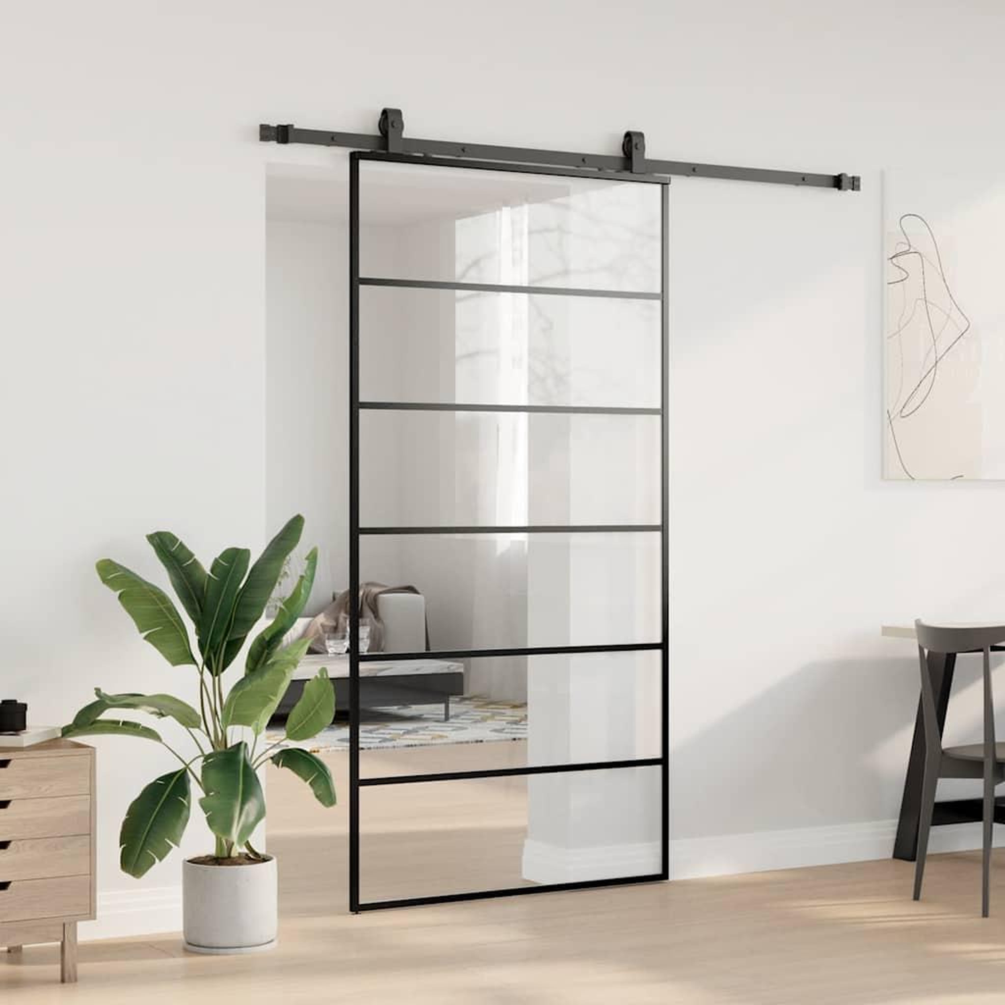 Voir la diapositive 3 : VIDAXL Porte coulissante kit de quincaillerie noir 102x205cm verre ESG