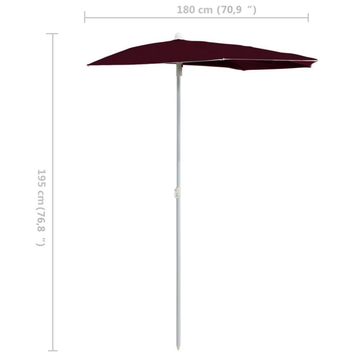 VIDAXL Demi-parasol de jardin avec mat 180x90 cm rouge bordeaux