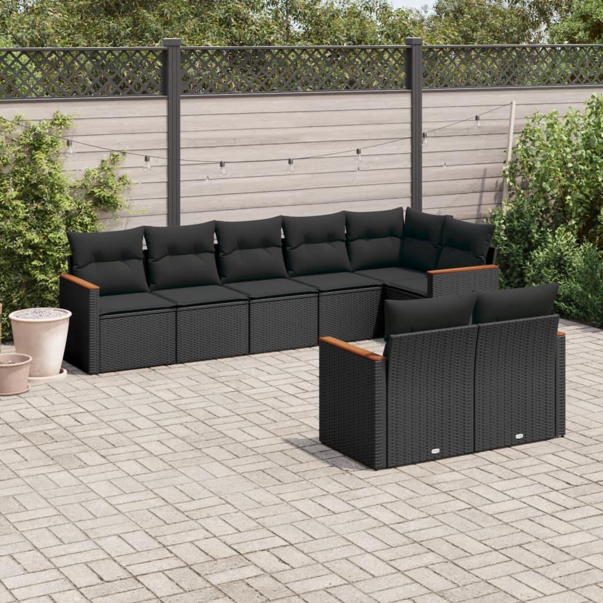 VIDAXL Salon de jardin 8 pcs avec coussins noir resine tressee