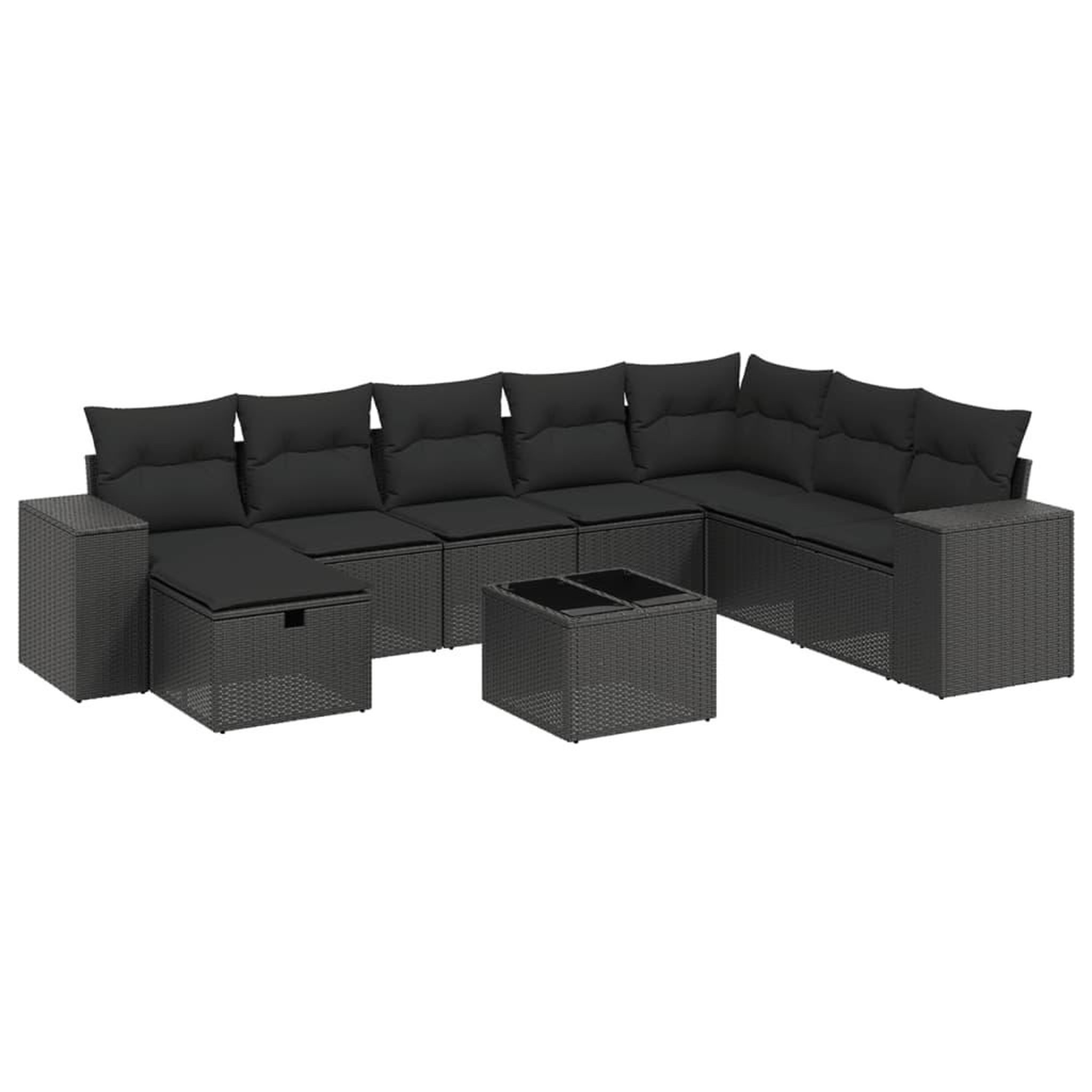 Voir la diapositive 2 : VIDAXL Salon de jardin 9 pcs avec coussins noir resine tressee