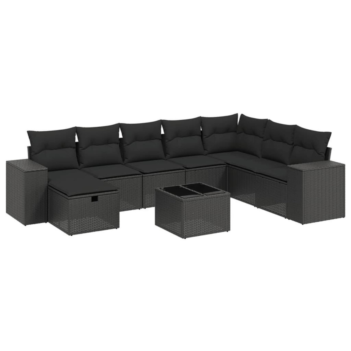 VIDAXL Salon de jardin 9 pcs avec coussins noir resine tressee