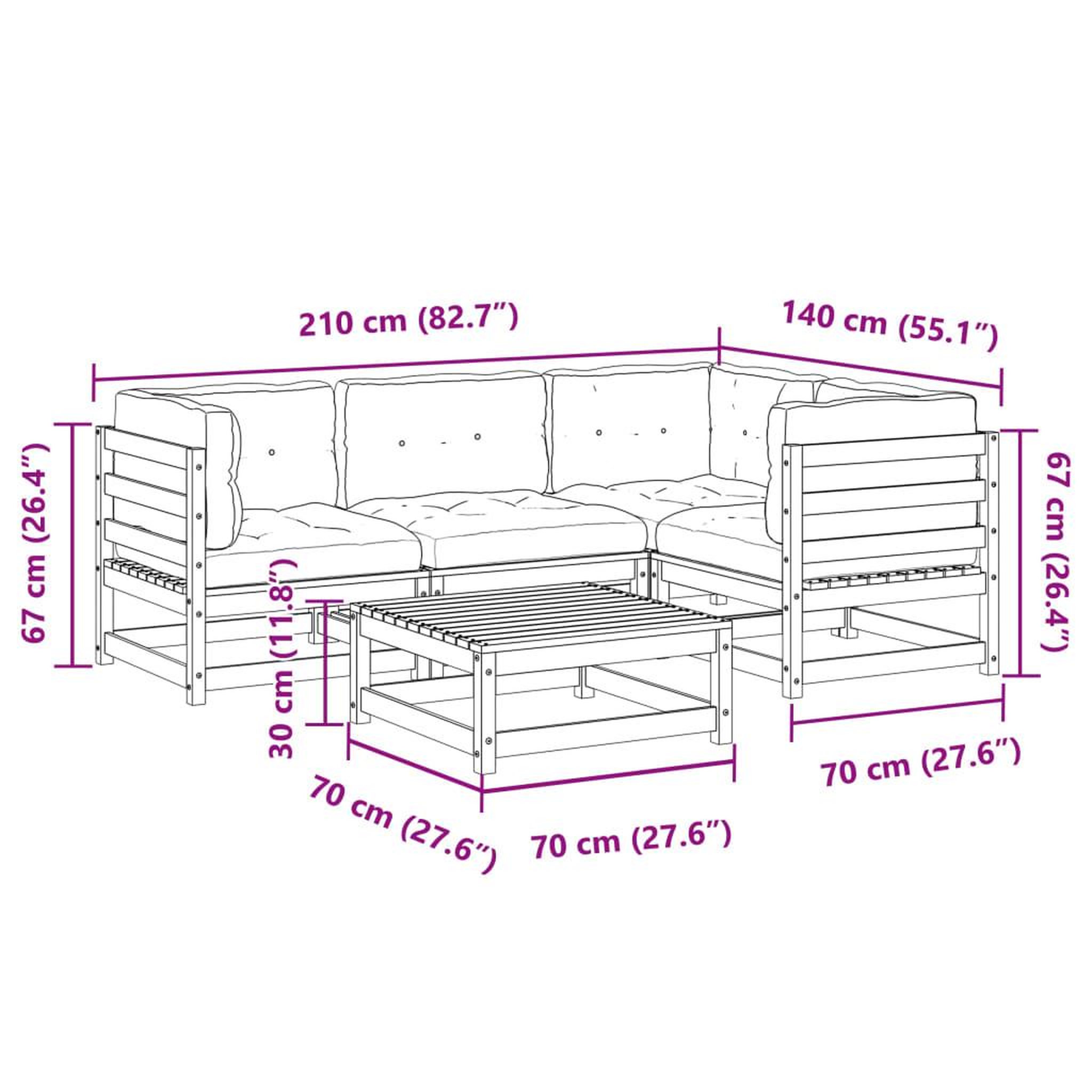 Voir la diapositive 6 : VIDAXL Salon de jardin 5 pcs avec coussins cire marron bois pin massif