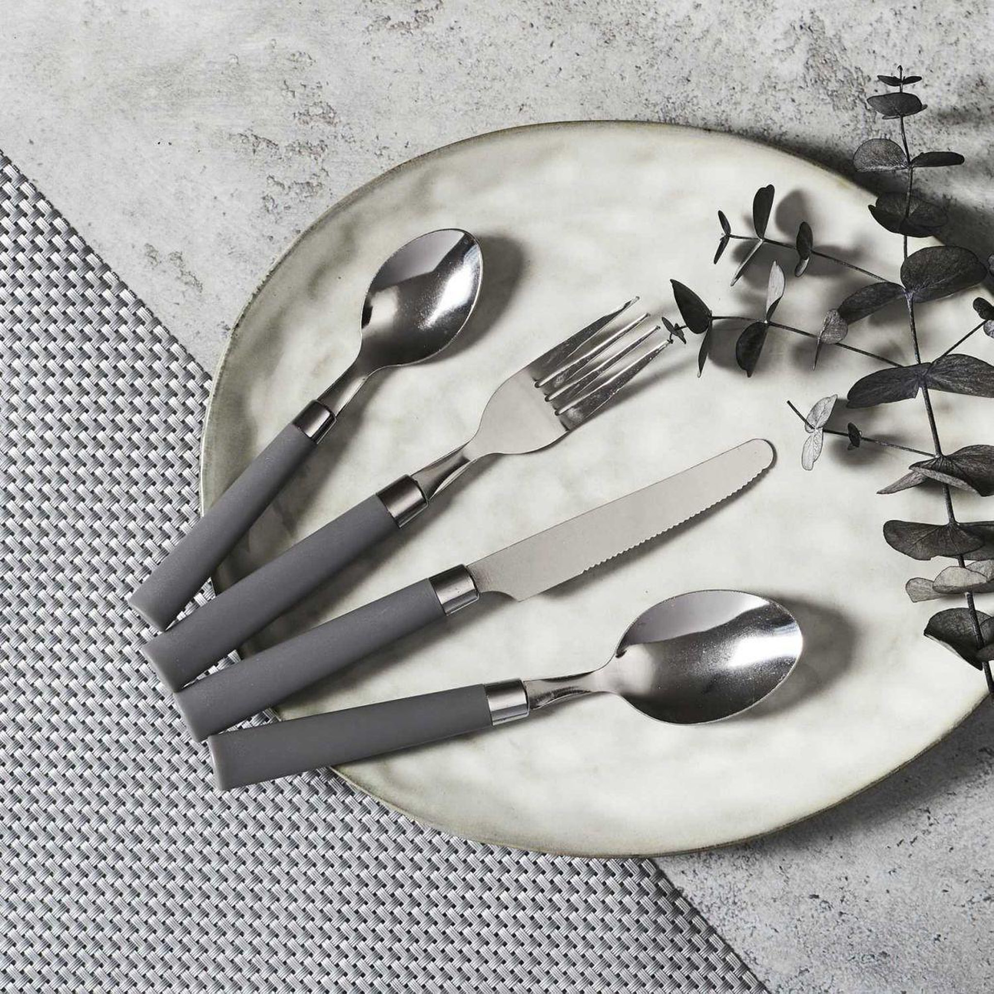 Voir la diapositive 3 : The Home Deco Factory Ménagère 16 Pièces & Range-Couverts  Campus  32cm Gris
